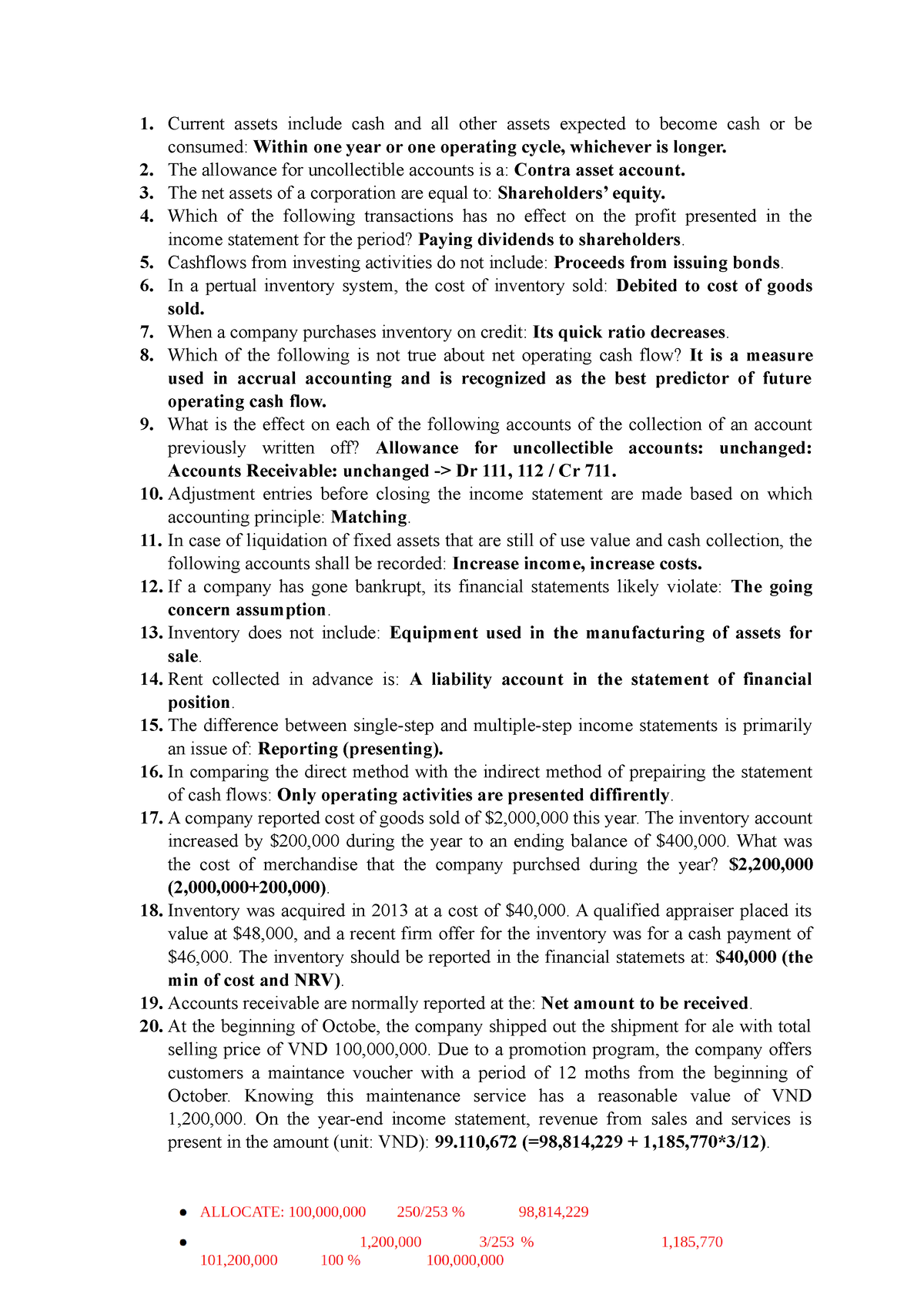 Question And Answers For Financial Accounting 1 - 1. Current Assets ...