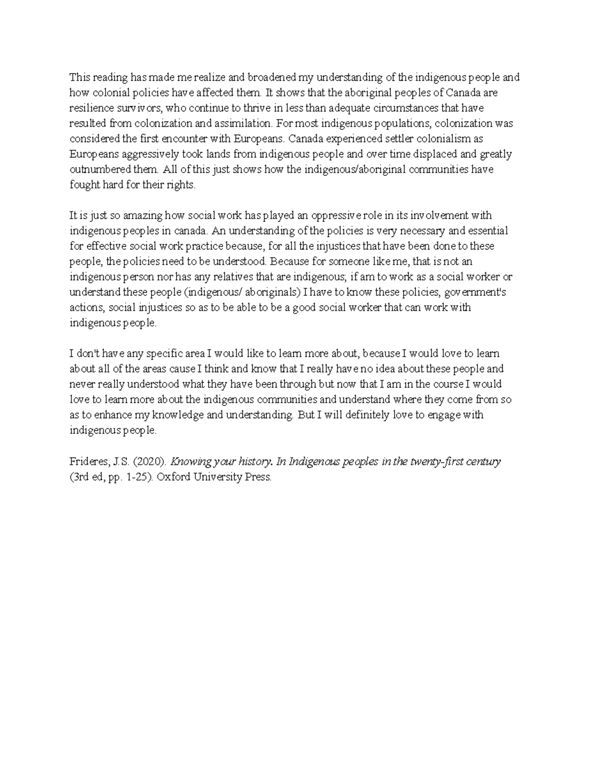 Indigenous study - Really helpful - This reading has made me realize ...
