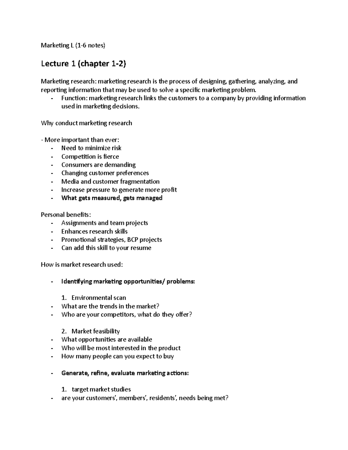 Marketing Notes for midterm - Marketing L (1-6 notes) Lecture 1 ...