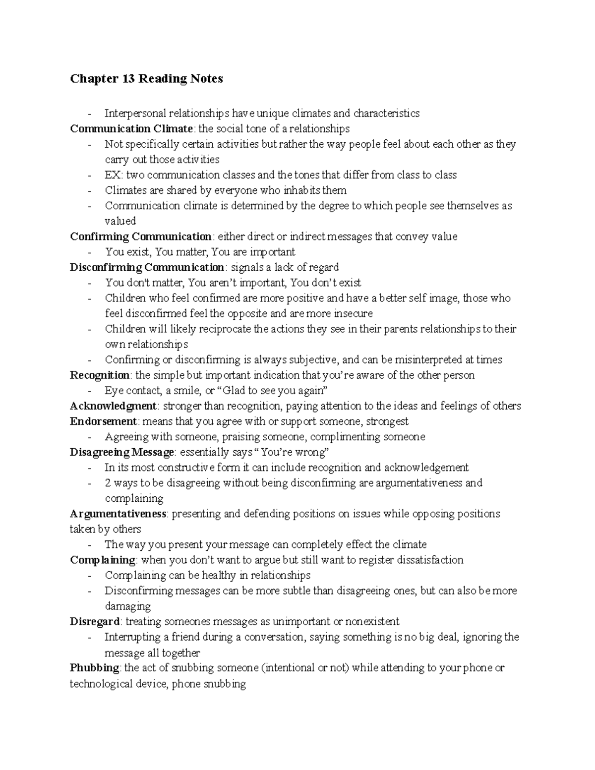 Com 112 Chapter 13 Textbook Notes From Interpersonal Relationships