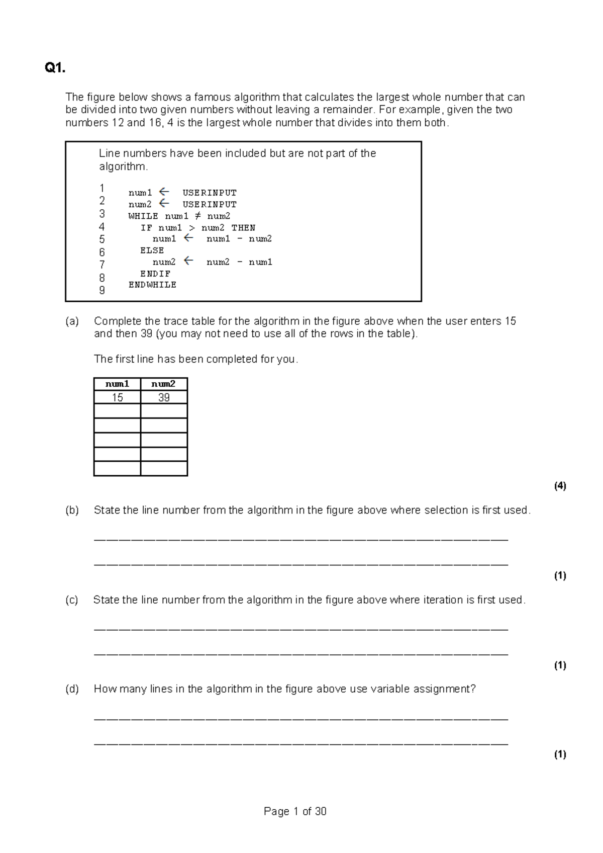 AQA GCSE Trace Table Questions - Q1. The figure below shows a famous ...