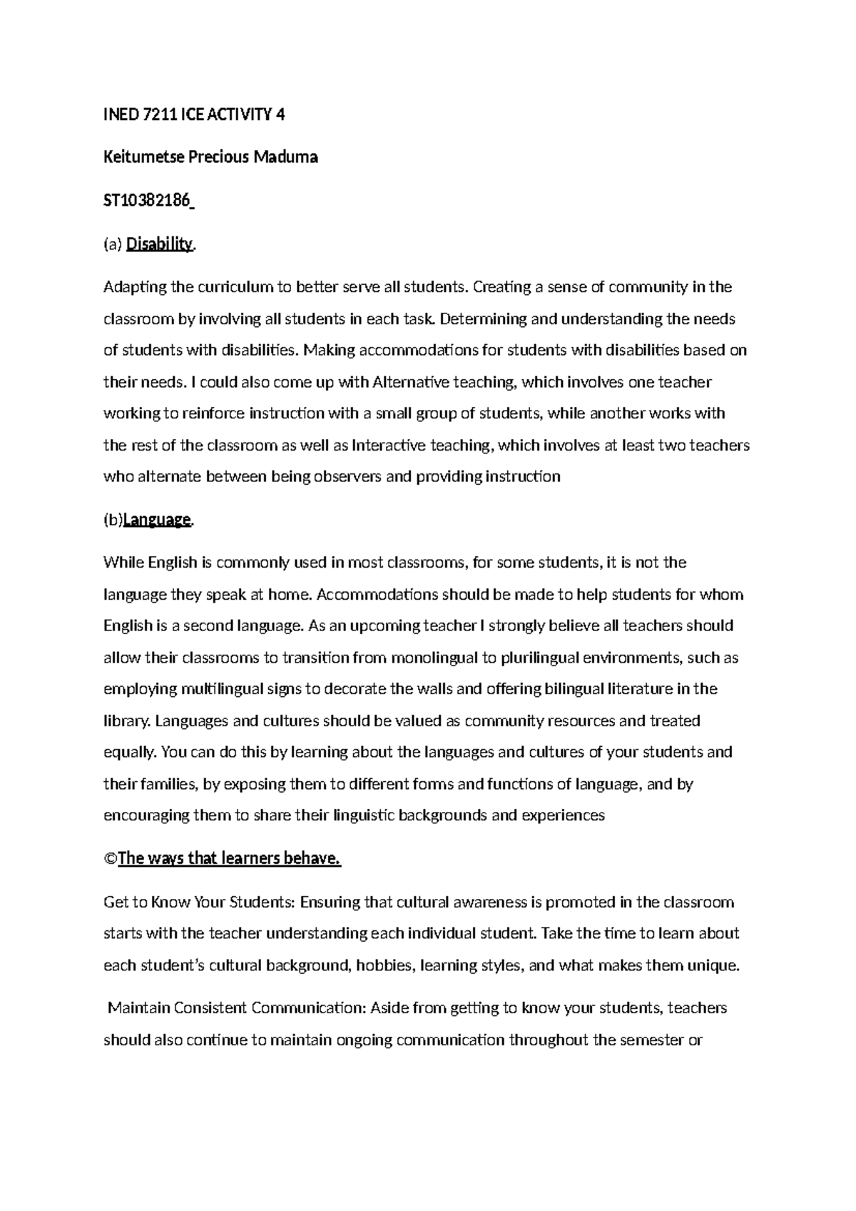 INED 7211 ICE Activity 4 INED 7211 ICE ACTIVITY 4 Keitumetse Precious