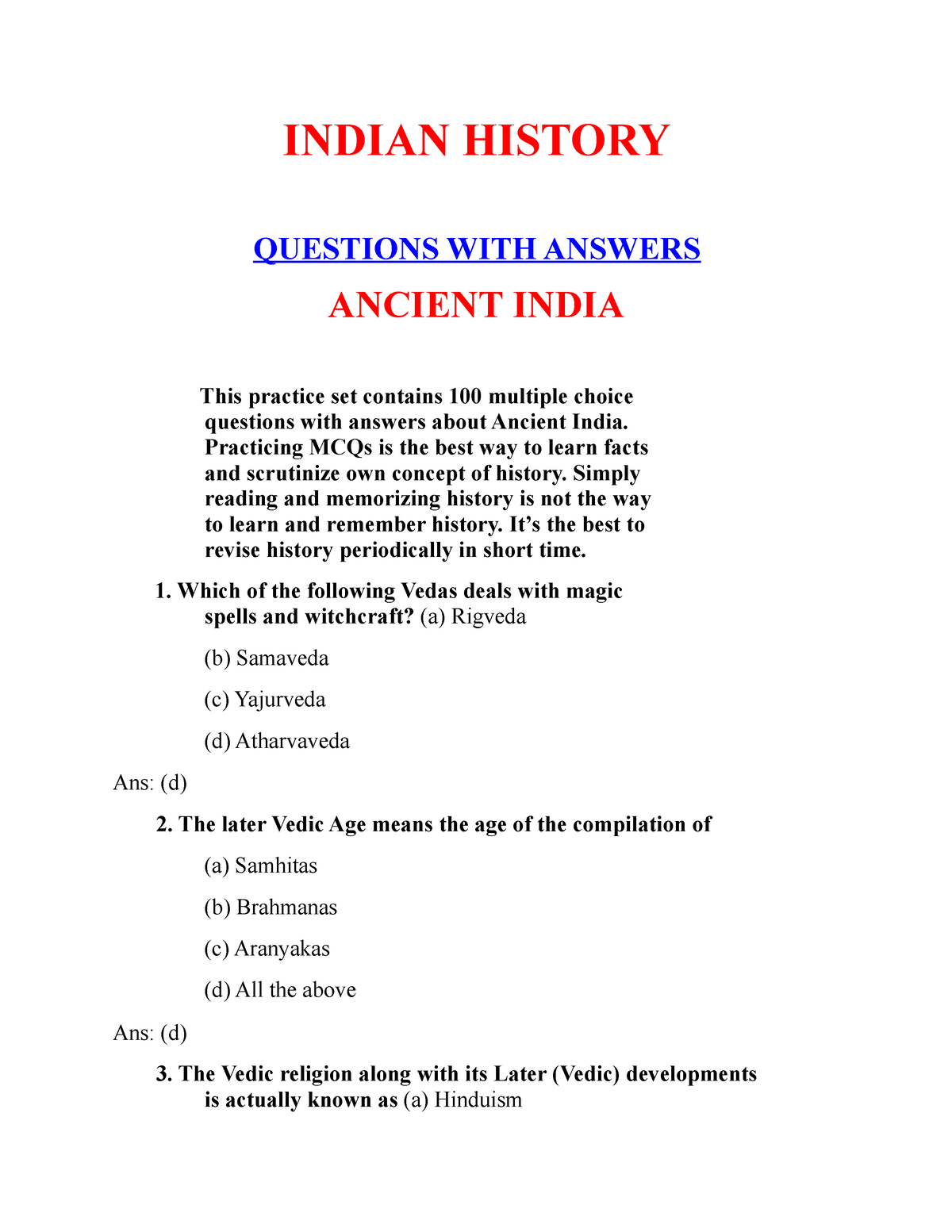 ancient india essay questions