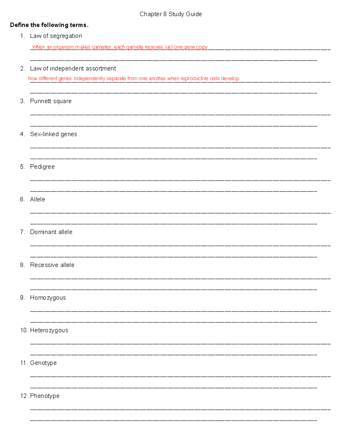Copy of Chapter 8 Study Guide - Chapter 8 Study Guide Define the ...