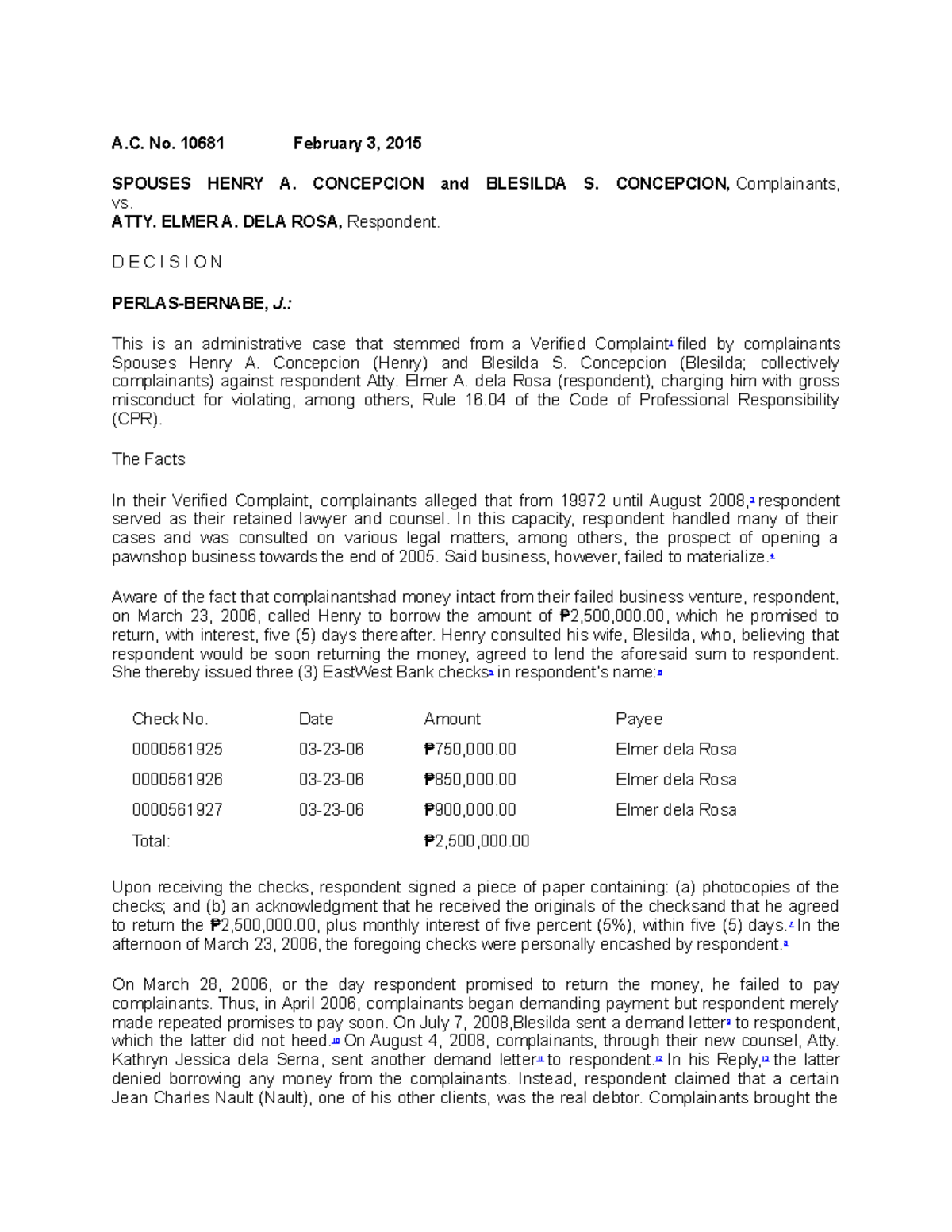 Spouses Concepcion Vs Dela Rosa - A. No. 10681 February 3, 2015 SPOUSES ...