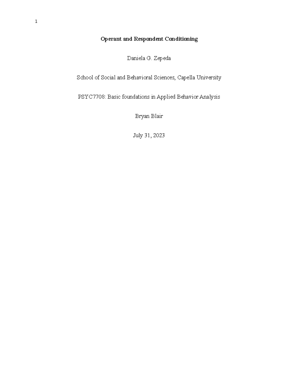 Unit 3 Assignment 1 - Operant and Respondent Conditioning Daniela G ...