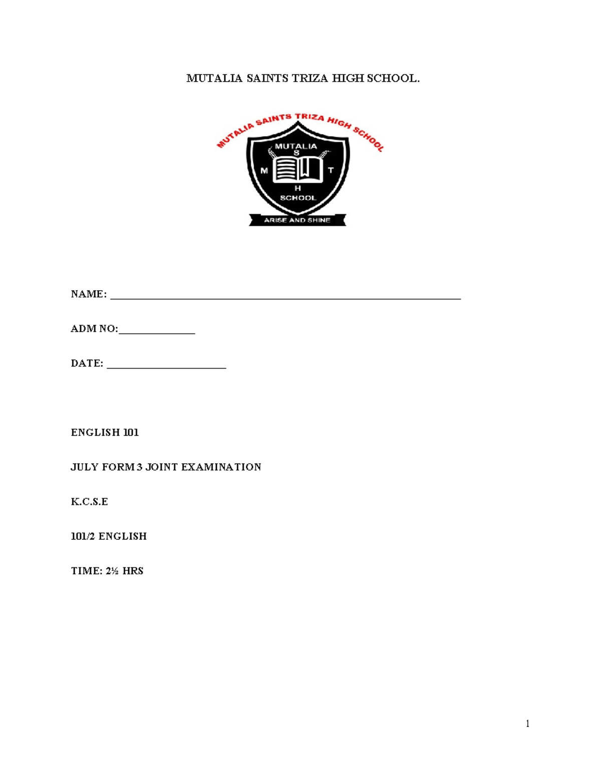 English-F3-P2 END TERM 2 2024 - MUTALIA SAINTS TRIZA HIGH SCHOOL. NAME ...