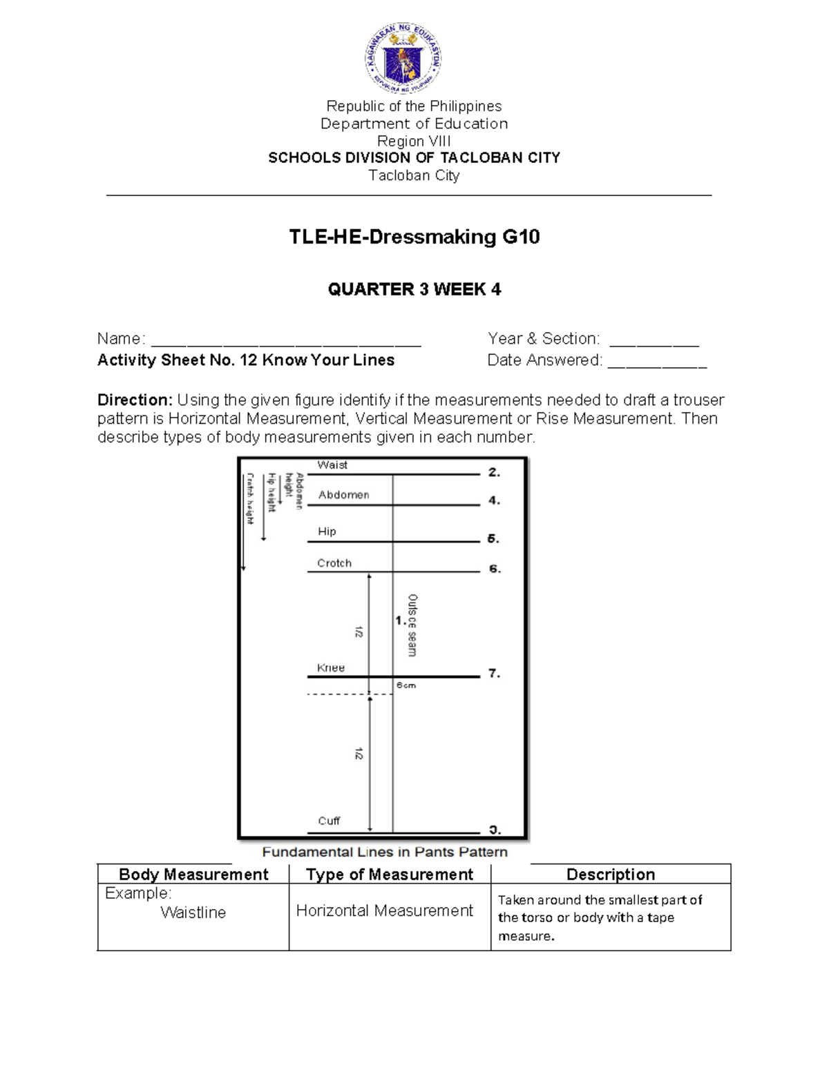 Quarter 3 Dressmaking 10 Activity Sheets Week 4 7 - Republic Of The ...