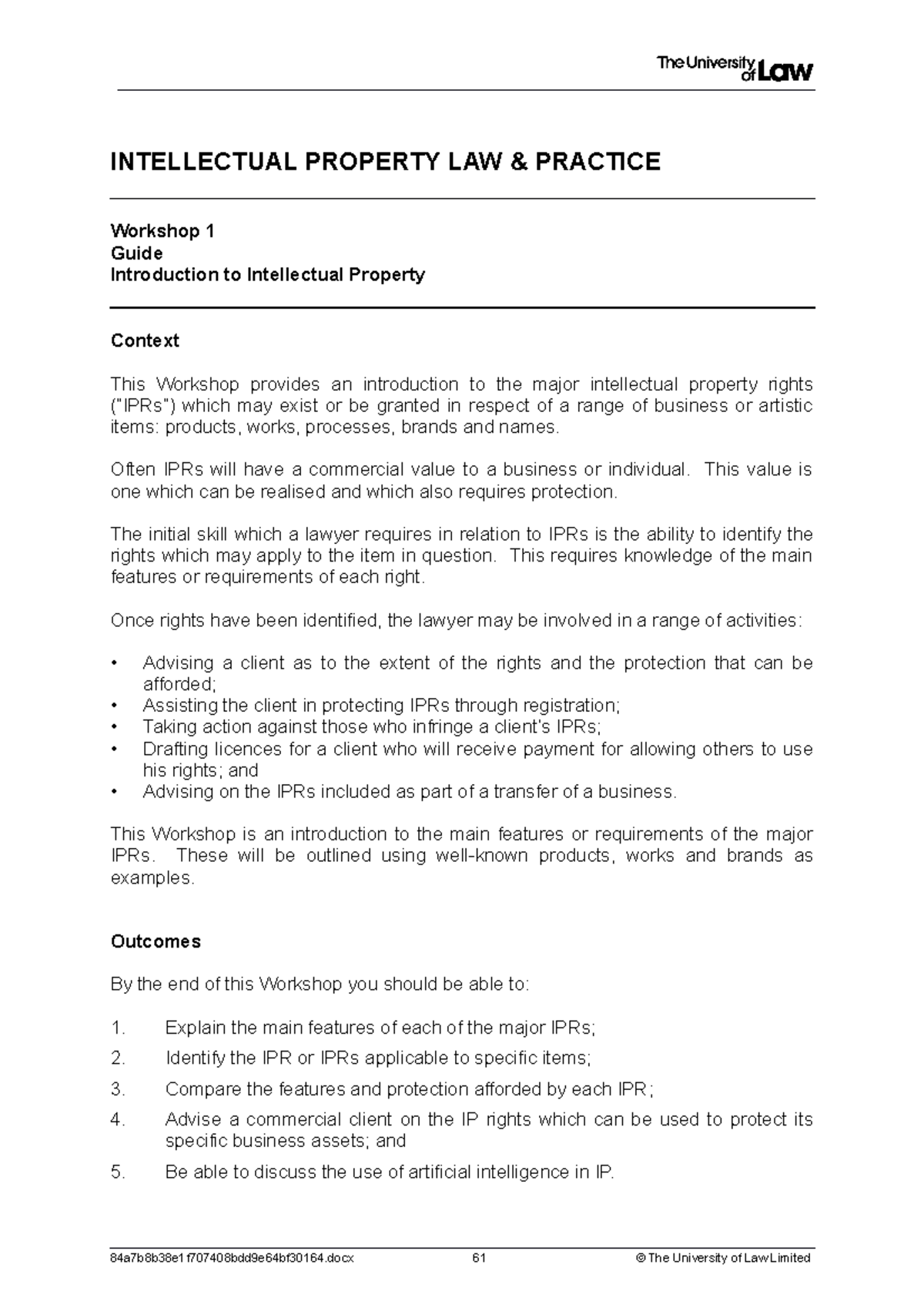 1920 ip ws01 ce01 guide - INTELLECTUAL PROPERTY LAW & PRACTICE Workshop ...