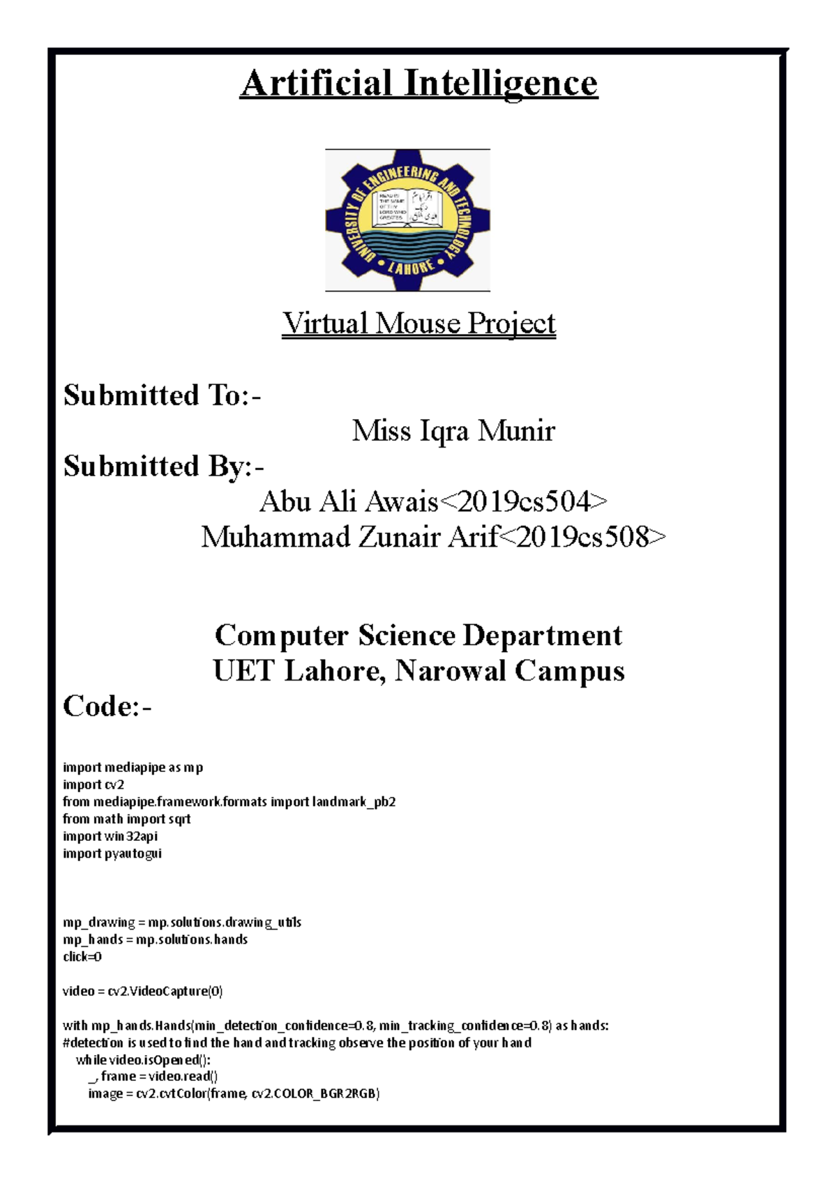 The Virtual Mouse for smart world - Artificial Intelligence Virtual ...