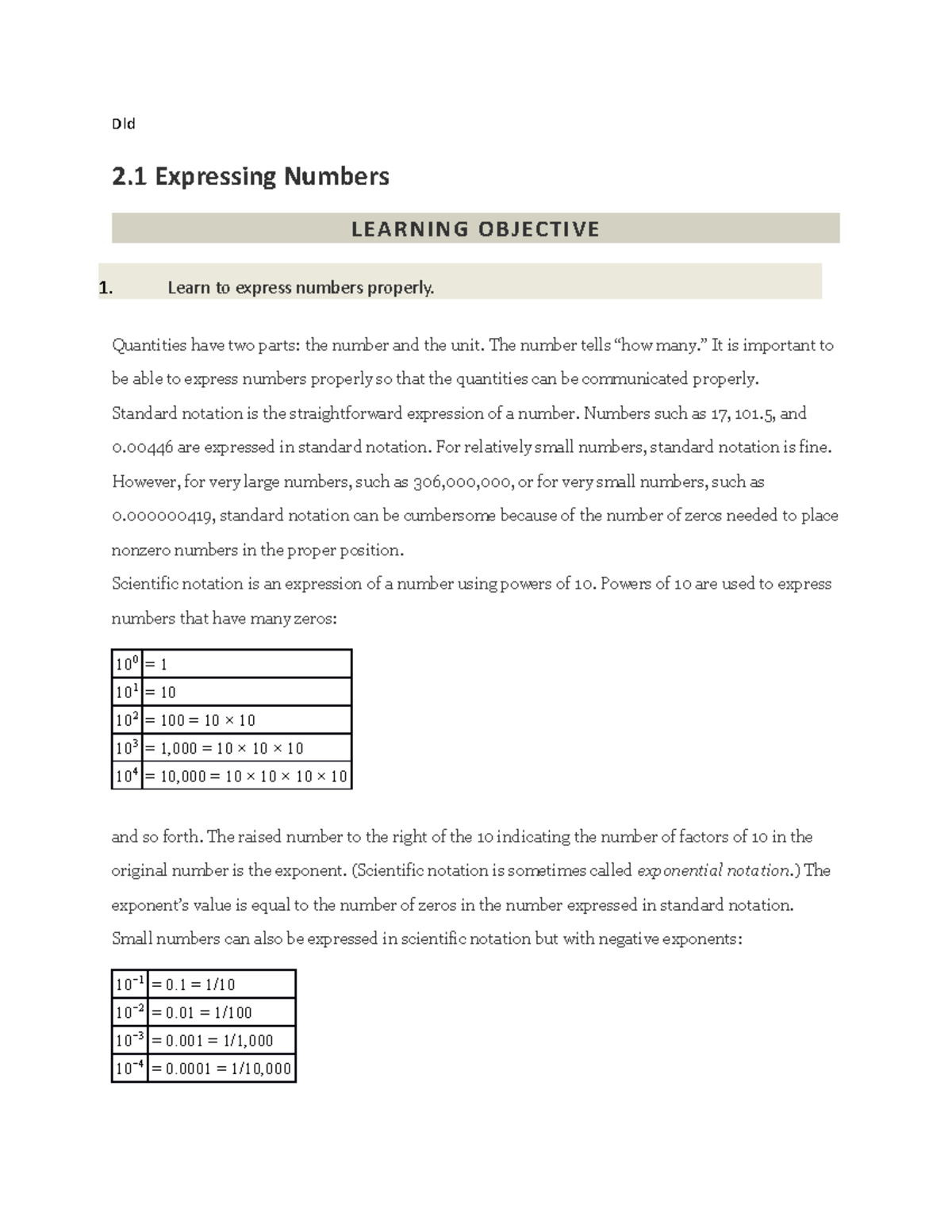 Dld - Theory - Dld 2 Expressing Numbers LEA RN IN G OBJ ECTIV E 1 ...