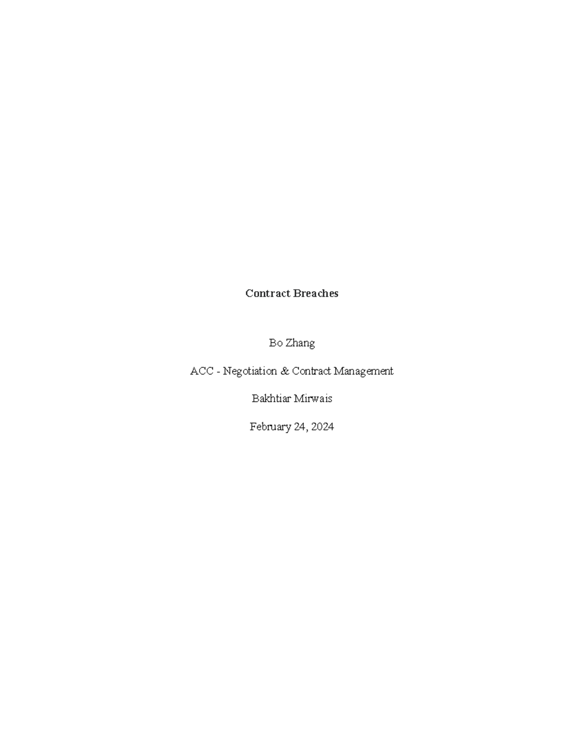 Bo Zhang - Assignment 2：Contract Breaches - Contract Breaches Bo Zhang ...