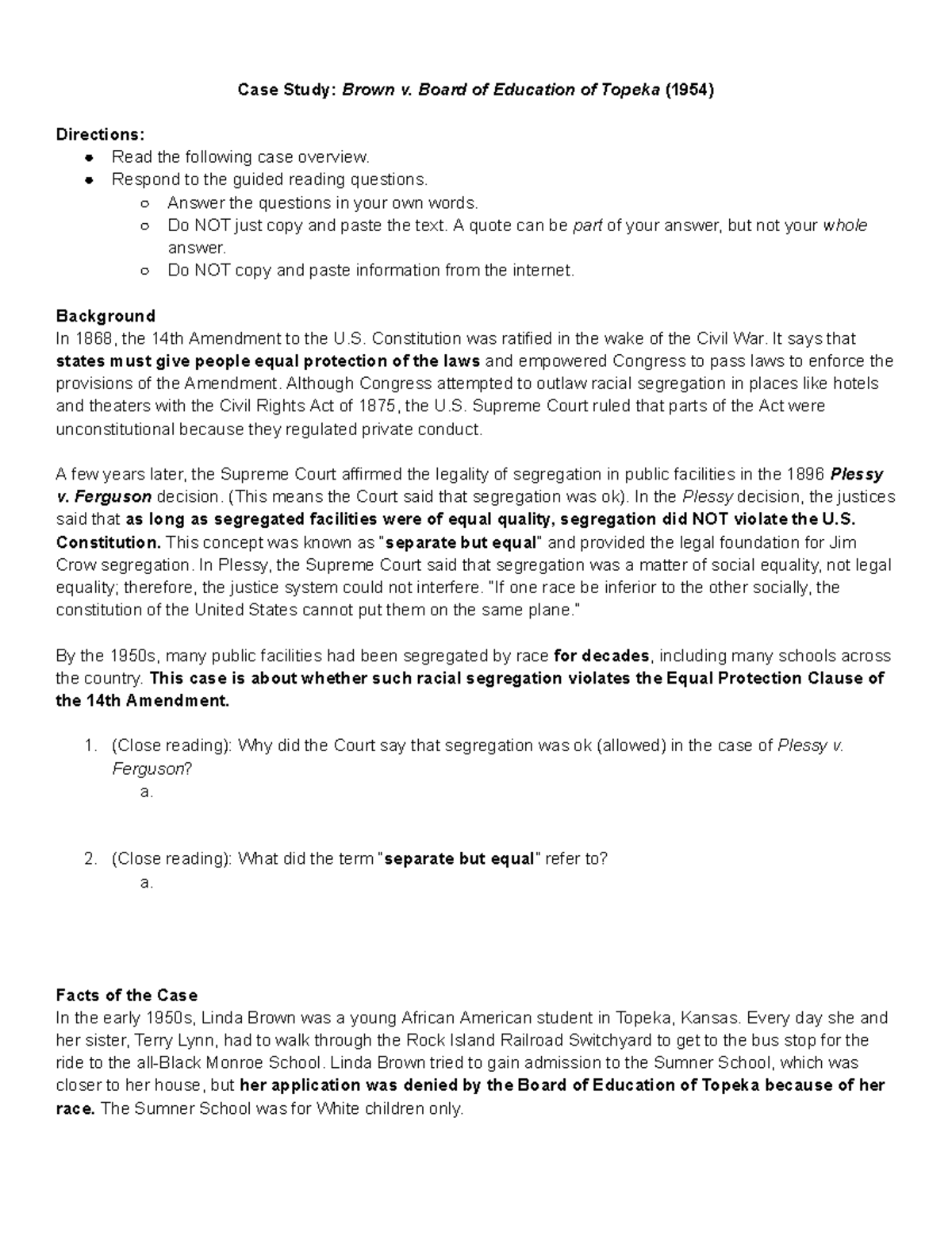 case study brown vs board education