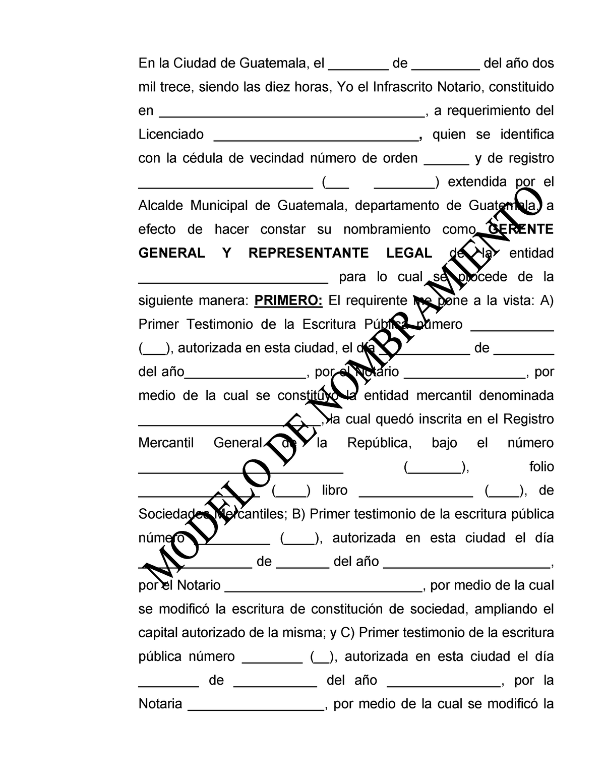 9 Modelo De Acta De Representante Legal Minuta De Act