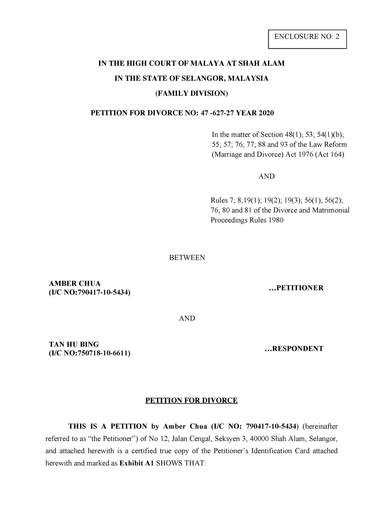 2. Petition Exhibits - LAW600 (Family) - IN THE HIGH COURT OF MALAYA AT ...