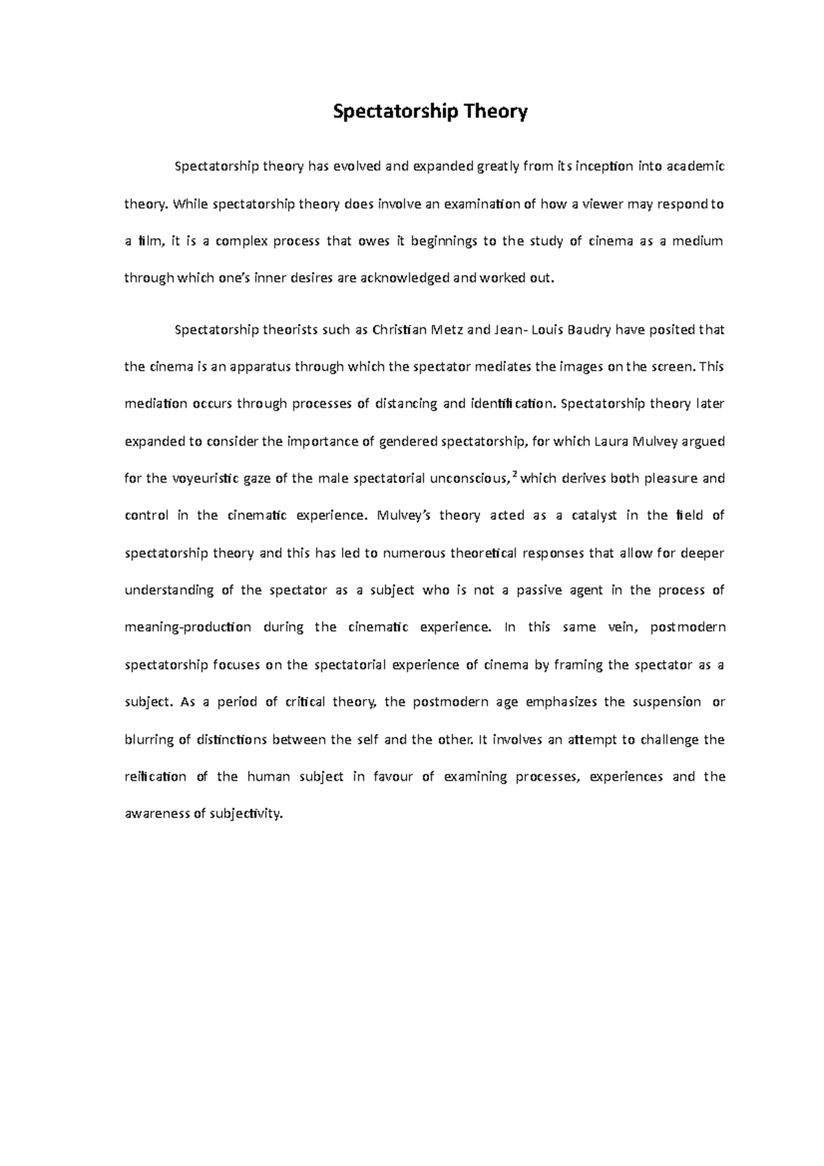 Spectatorship Theory - Catatan kuliah Fakultas Bahasa dan Seni ...
