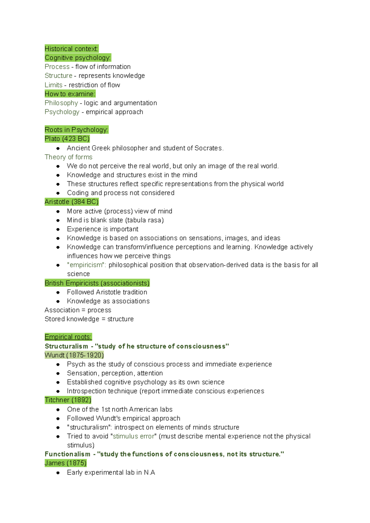 Week 1 notes - herdman - Historical context: Cognitive psychology ...