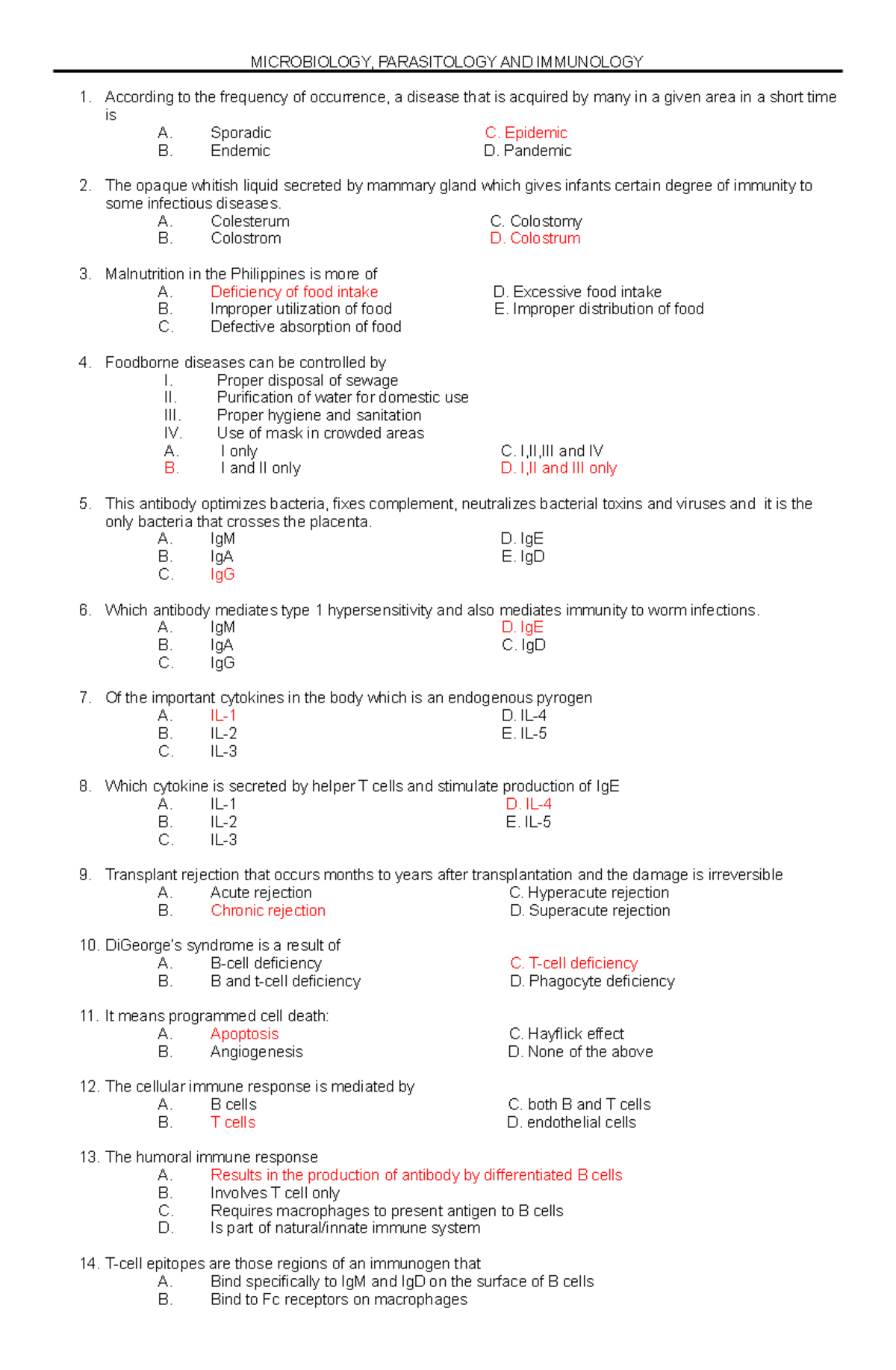 Micropara Answer KEY BLUE Pacop - MICROBIOLOGY, PARASITOLOGY AND ...