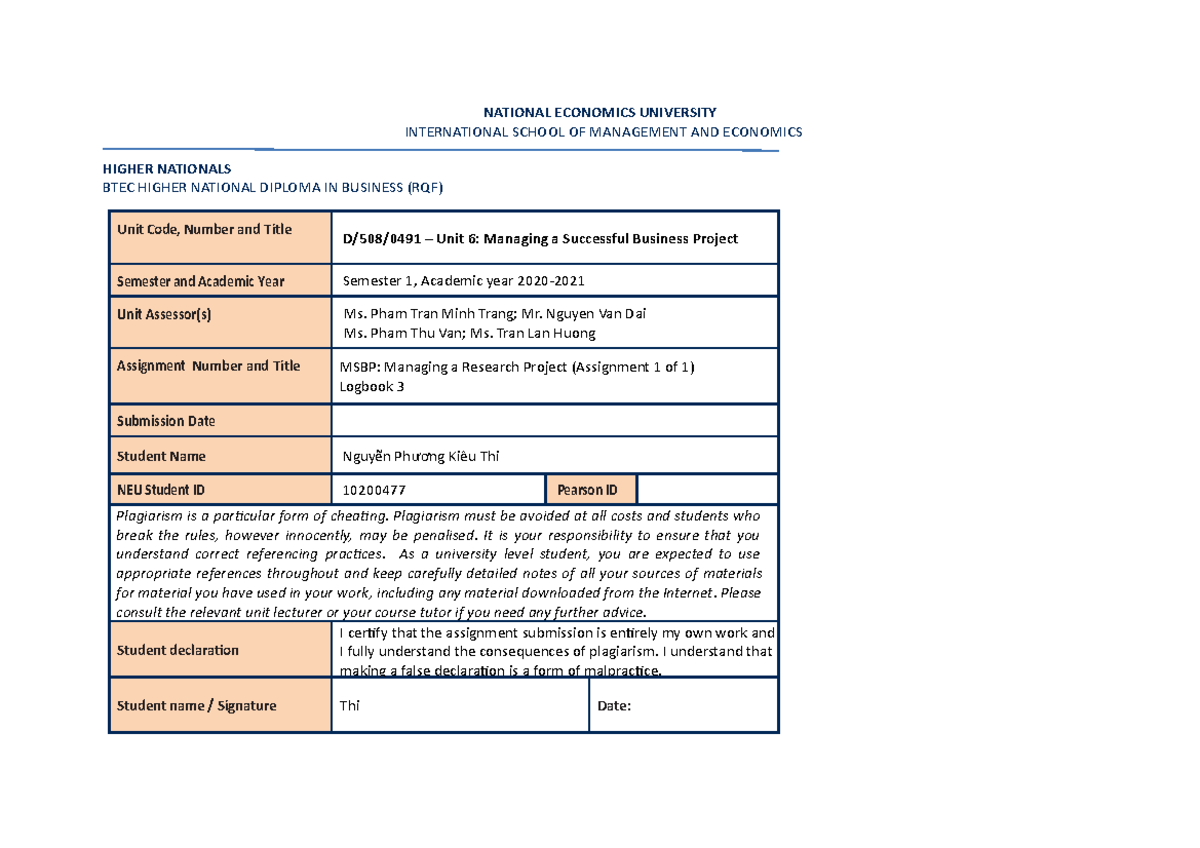 Logbook 3 NATIONAL ECONOMICS UNIVERSITY INTERNATIONAL SCHOOL OF