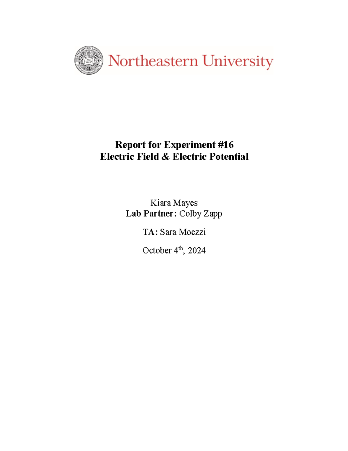 Lab Report 3 - Electric Field and Electric Potential - Report for ...