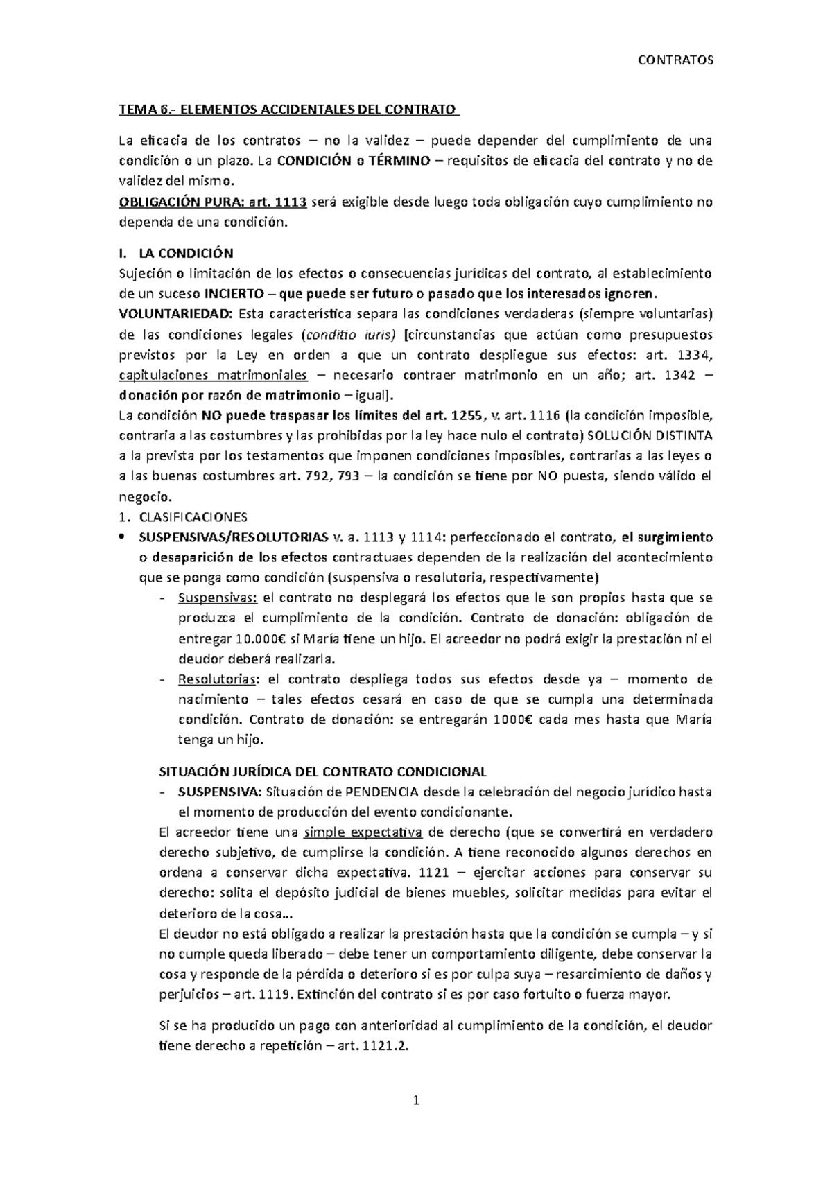 TEMA 6. Elementos Accidentales DEL Contrato CONTRATOS TEMA 6. ELEMENTOS ACCIDENTALES DEL