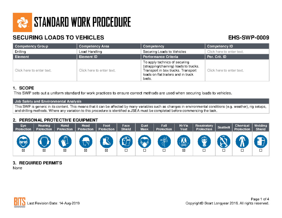 EHS-SWP-0009 - Securing Loads TO Vehicles - Page 1 of 4 Last Revision ...