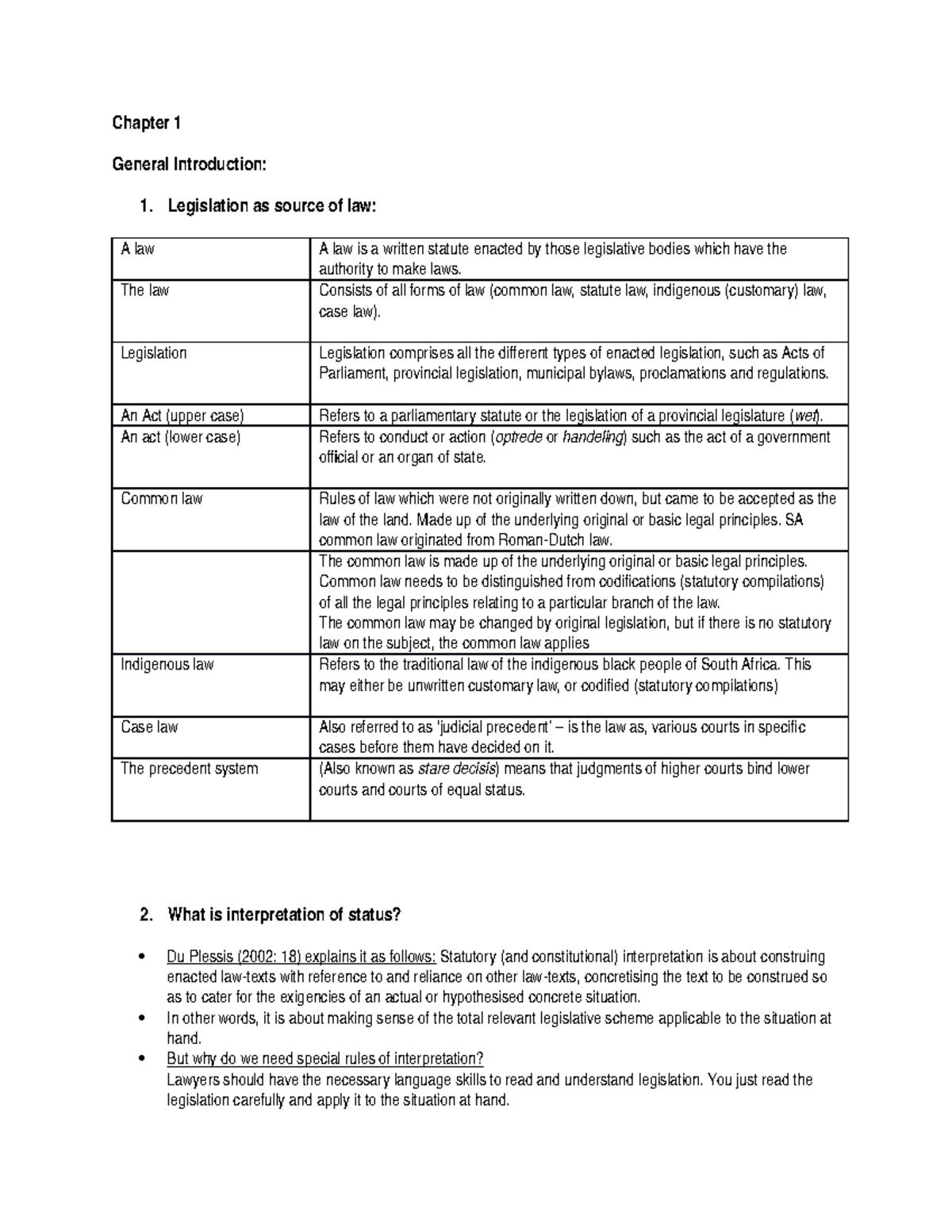 IOS2601 INTERPRETATION OF STATUTORY LAW Chapter 1 General