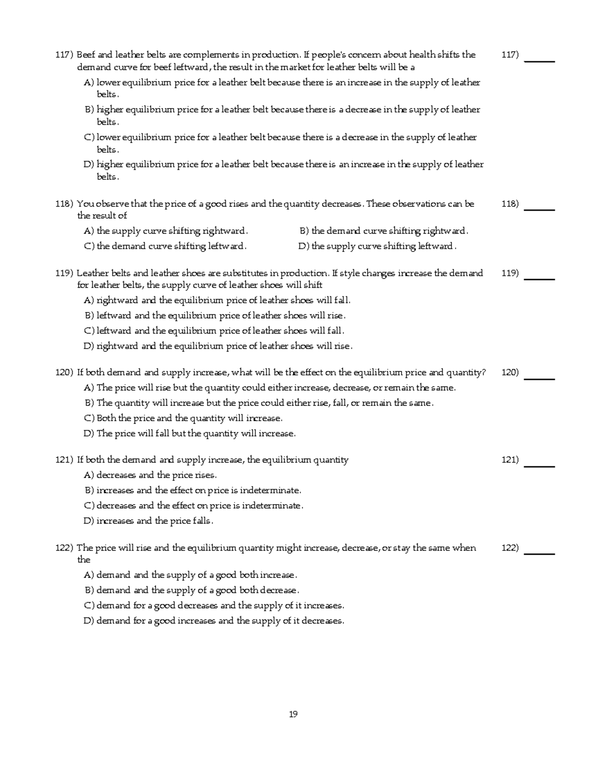 Demand and Supply Practial Quesion (19) - Beef and leather belts are ...