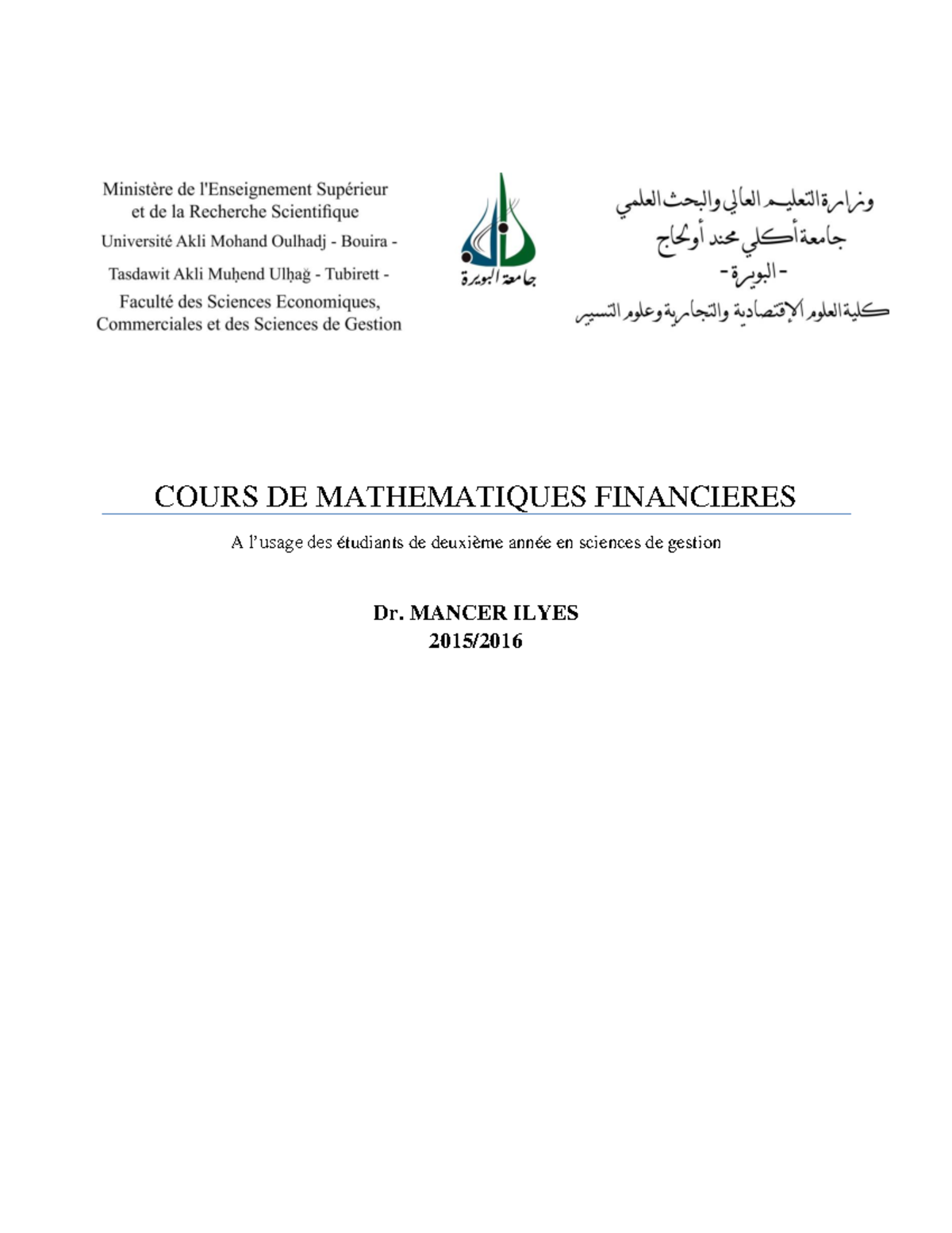 Cours De Mathématiques Financières - COURS DE MATHEMATIQUES FINANCIERES ...