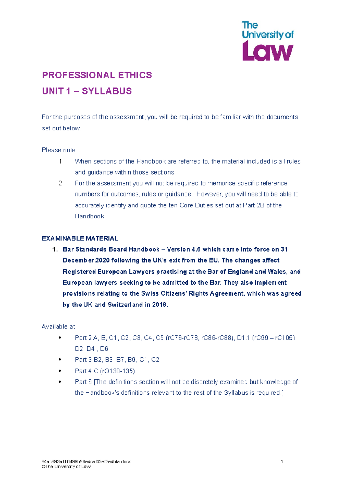 Ethics - Unit 1 - Syllabus:Unit Plan - PROFESSIONAL ETHICS UNIT 1 ...