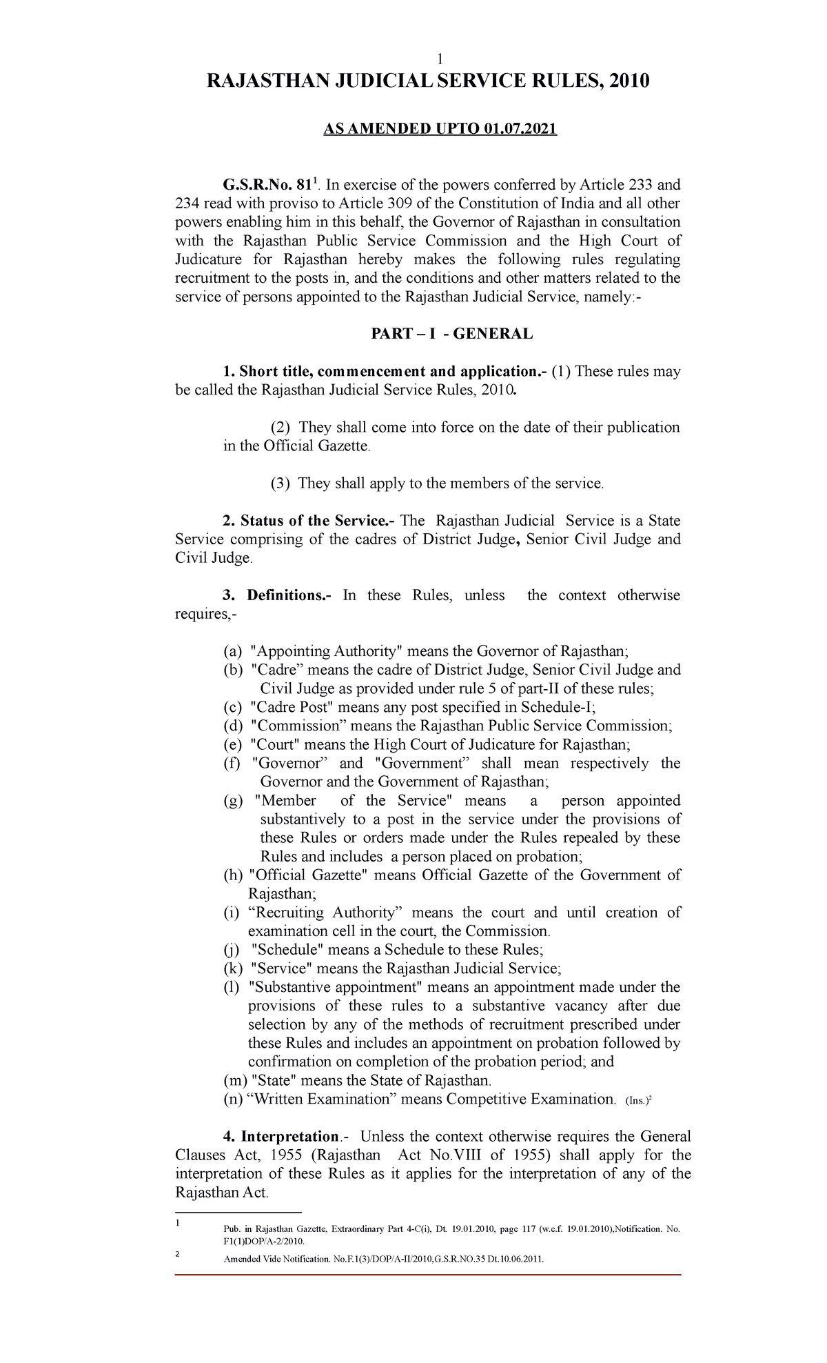 The Rajasthan Judicial Service Rules 2010 - RAJASTHAN JUDICIAL SERVICE ...