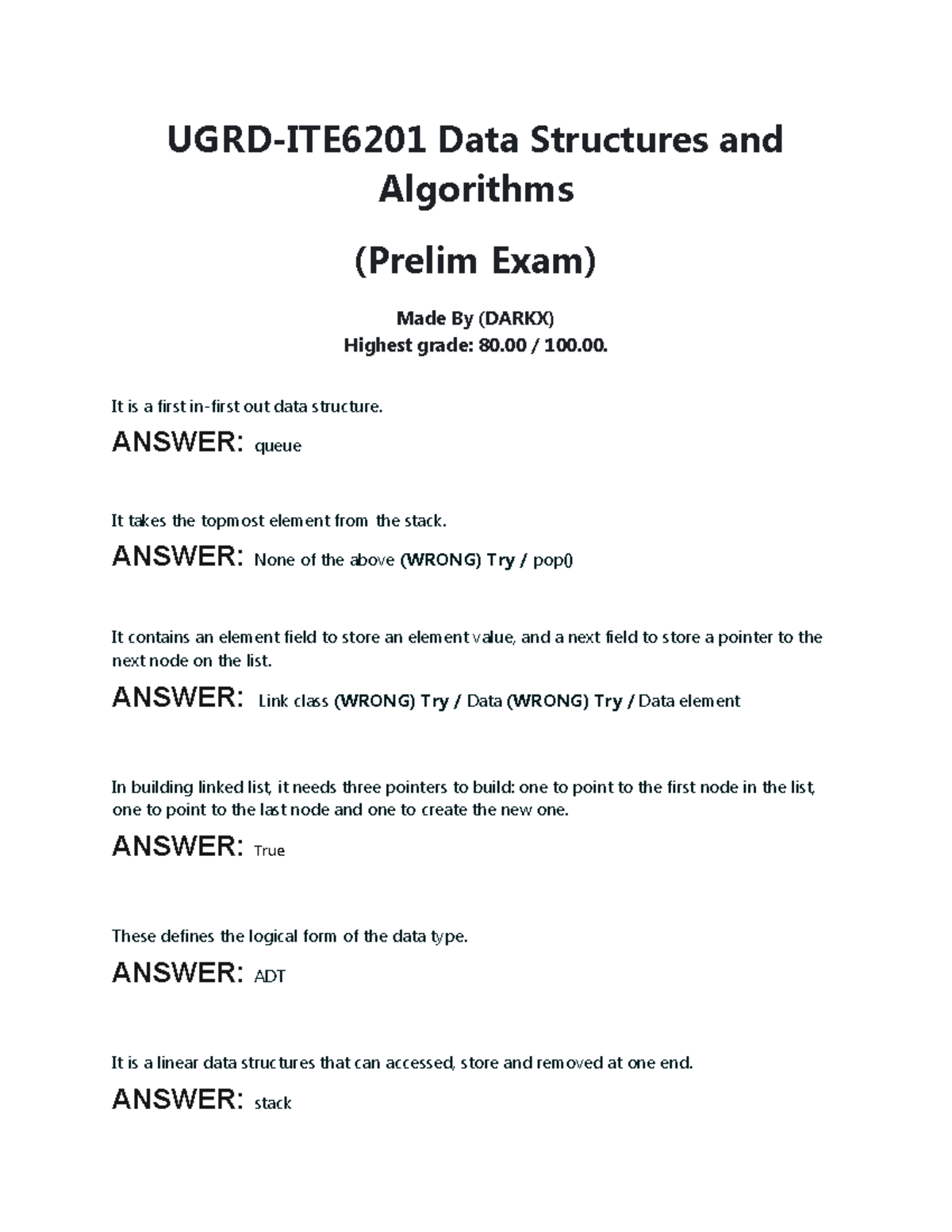 Scribd - Asda - UGRD-ITE6201 Data Structures And Algorithms (Prelim ...