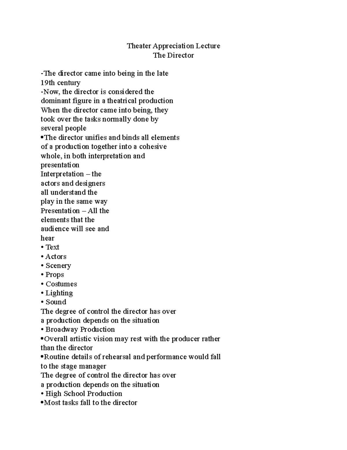 The Director - Professor Bender. Powerpoint Lecture Notes from Class ...