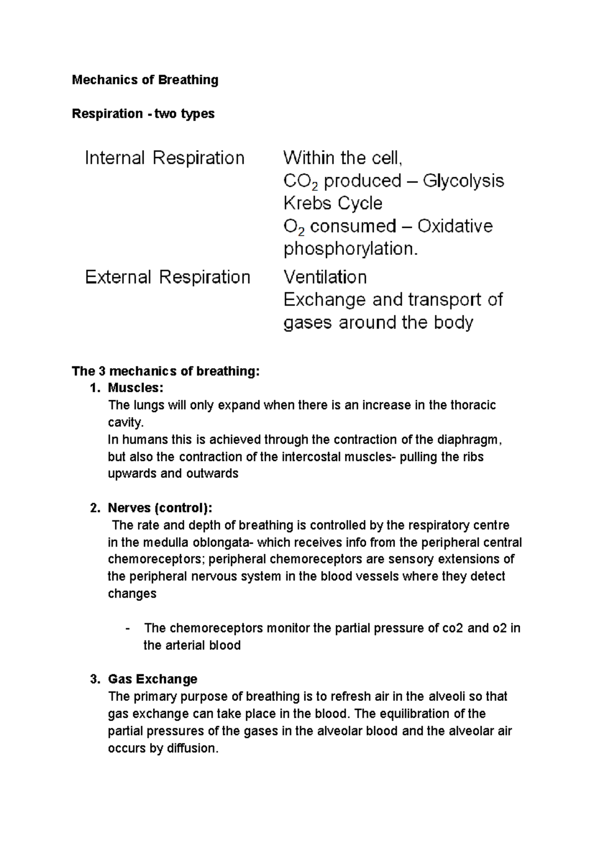 Mechanics of Breathing AND RESPIRATION NOTES - BIOC0001 - London - Studocu