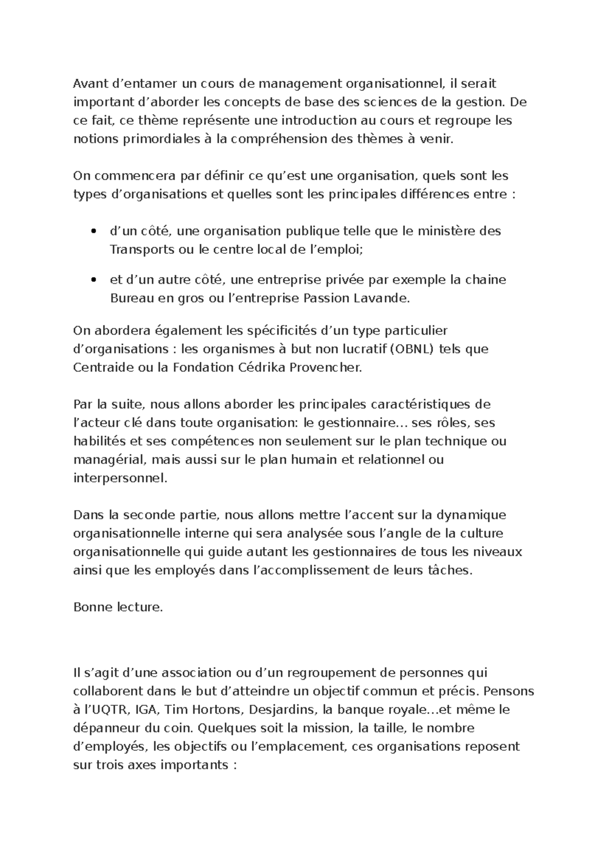 Management - Avant d’entamer un cours de management organisationnel, il ...