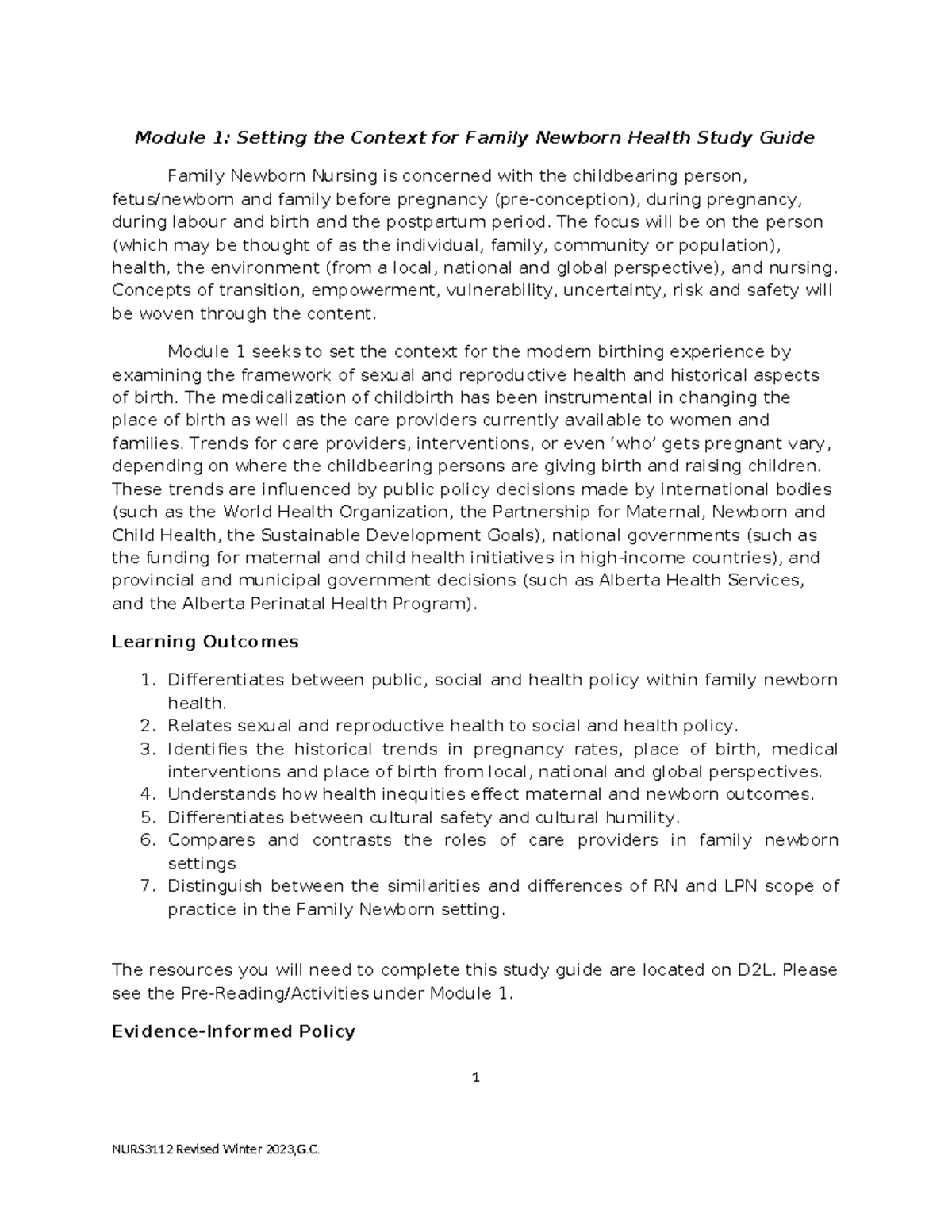 Module 1 Setting the Context Study Guide F2024 - Module 1: Setting the ...