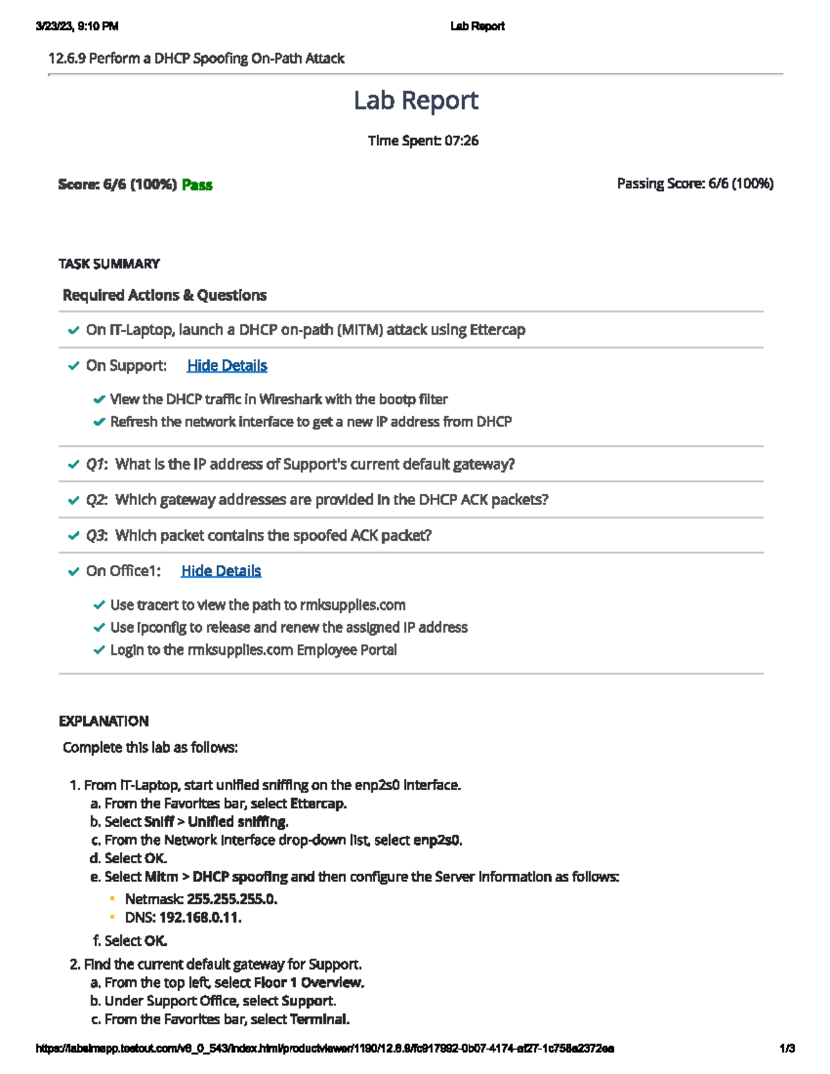 12.6.9 Perform a DHCP Spoofing On-Path Attack - 9:10 PM Lab Report 12.6 ...
