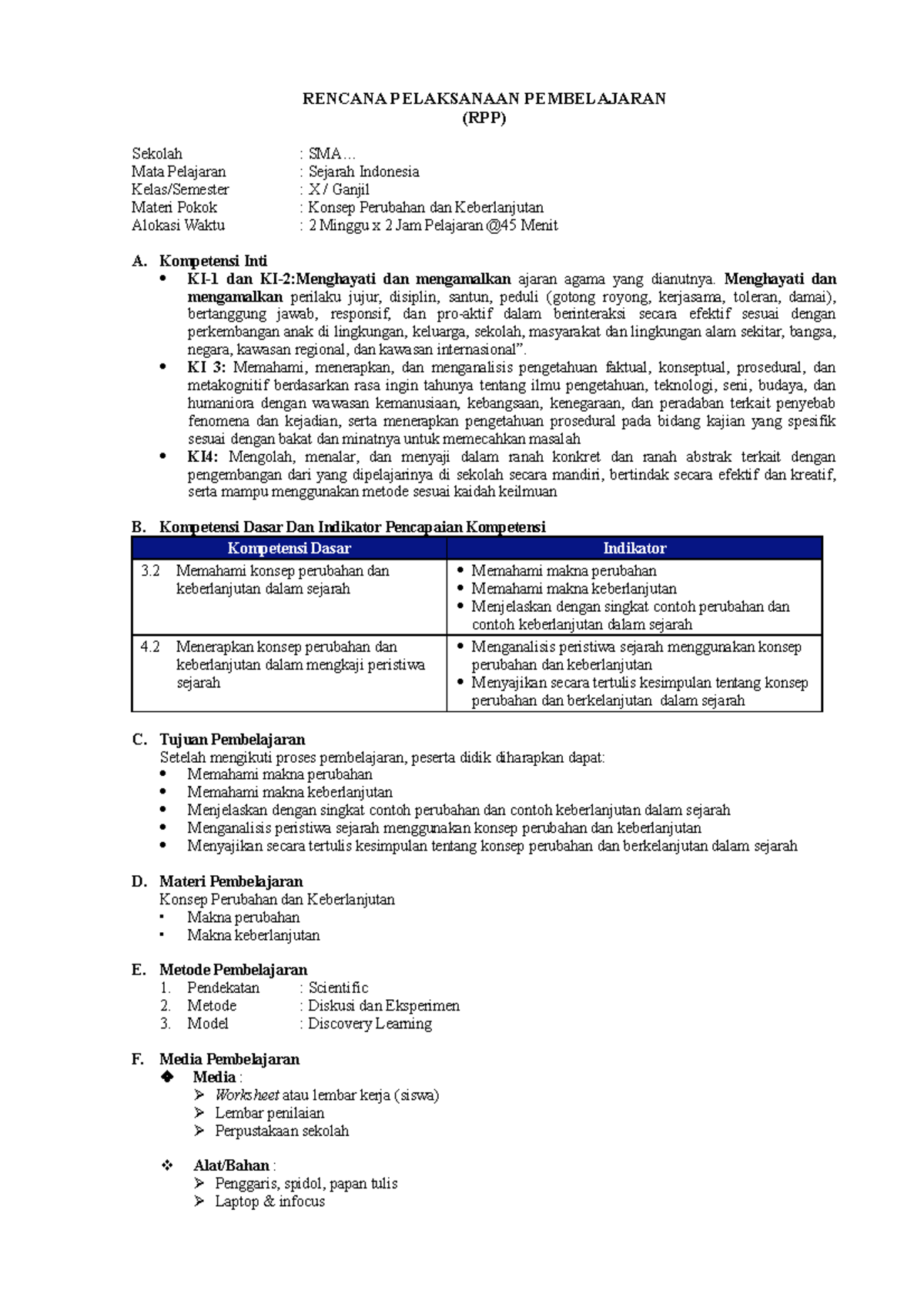 RPP Model Pembelajaran 2 - RENCANA PELAKSANAAN PEMBELAJARAN (RPP ...