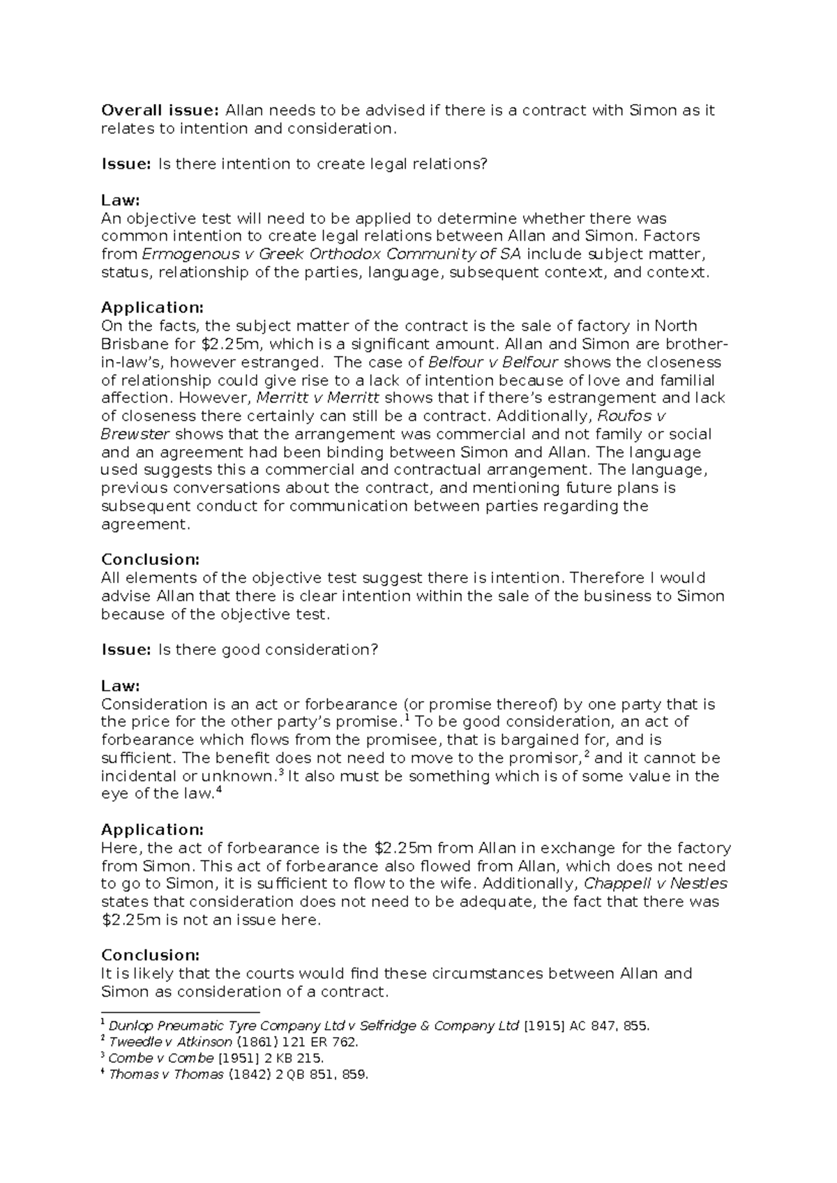Task A - Overall issue: Allan needs to be advised if there is a ...