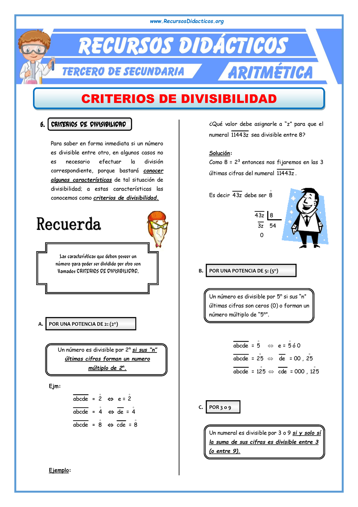 Criterios De Divisibilidad Para Tercero De Secundaria - CRITERIOS DE ...