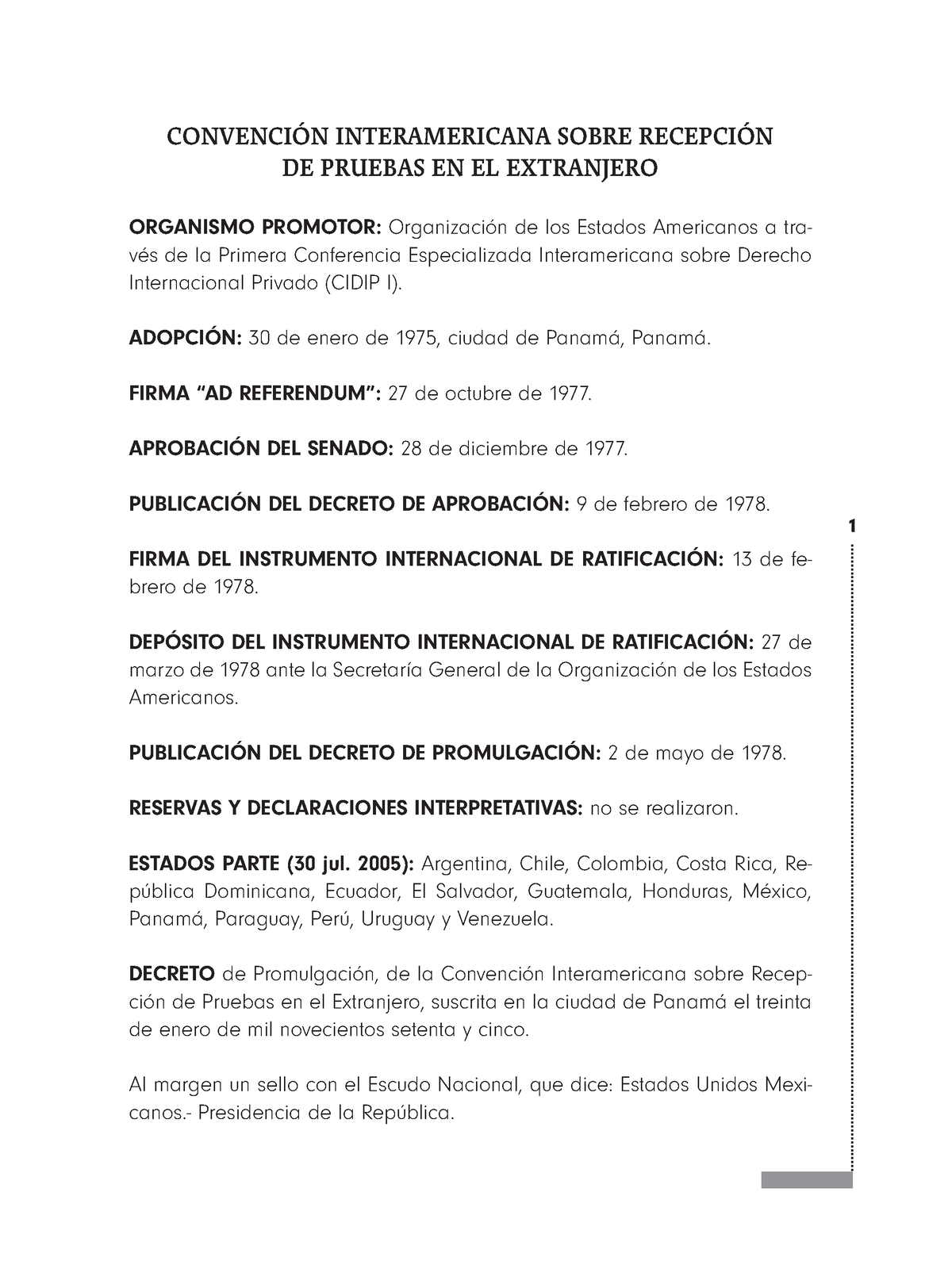 Convención Interamericana Sobre Recepción De Pruebas En El Extranjero ...