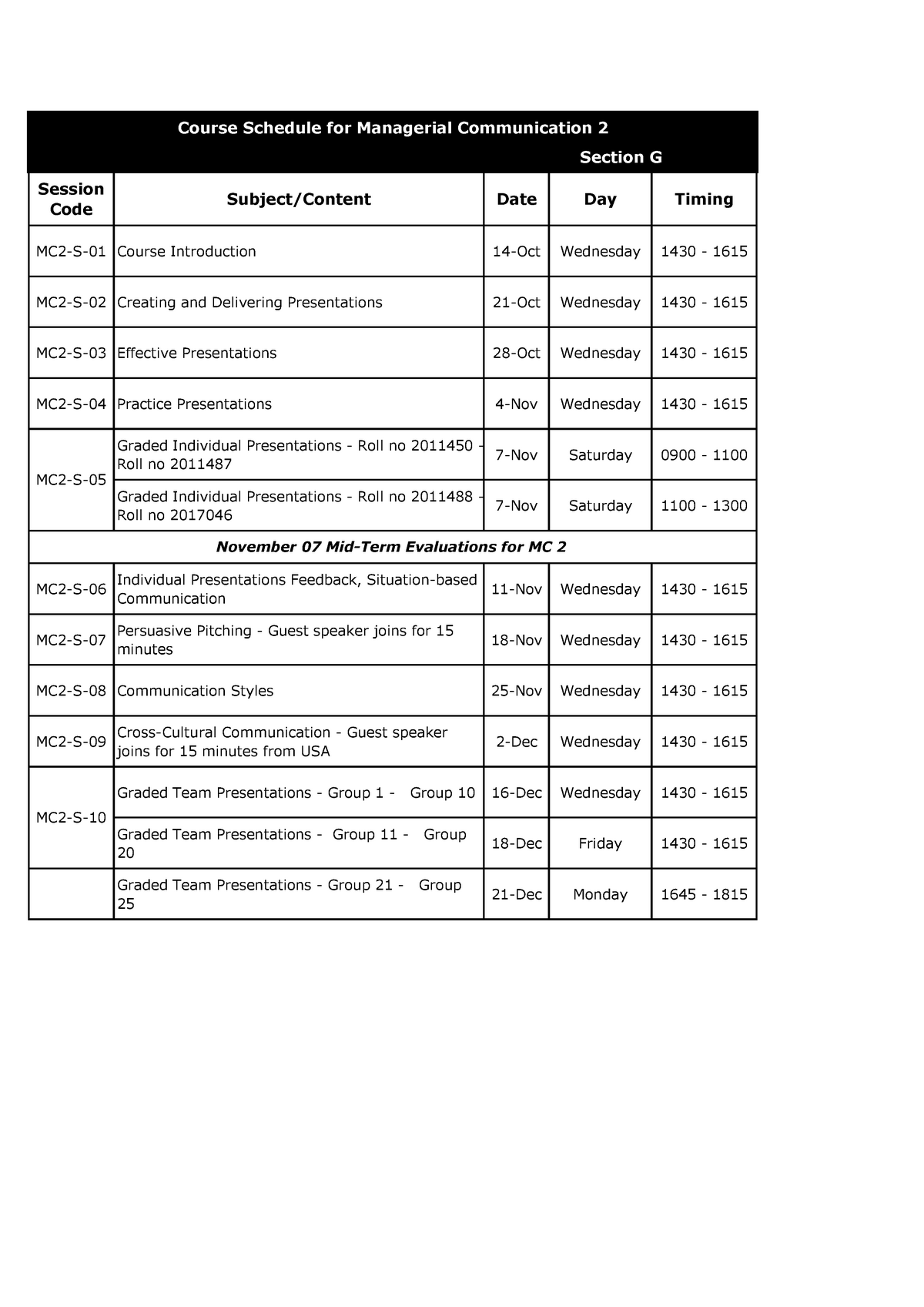 DG -Sec G - MC2 - Class Schedule 2020 - Financial accounting - Studocu