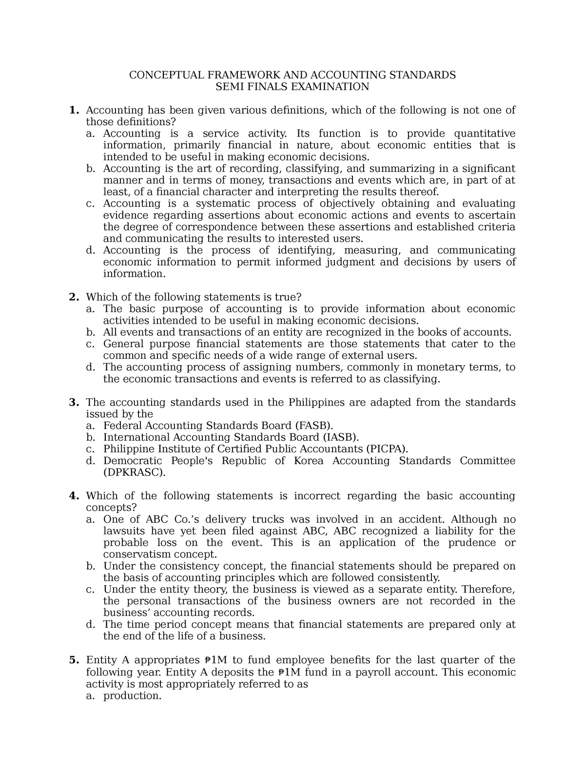 CFAS EXAM QUESTIONS SEMI FINALS - CONCEPTUAL FRAMEWORK AND ACCOUNTING ...