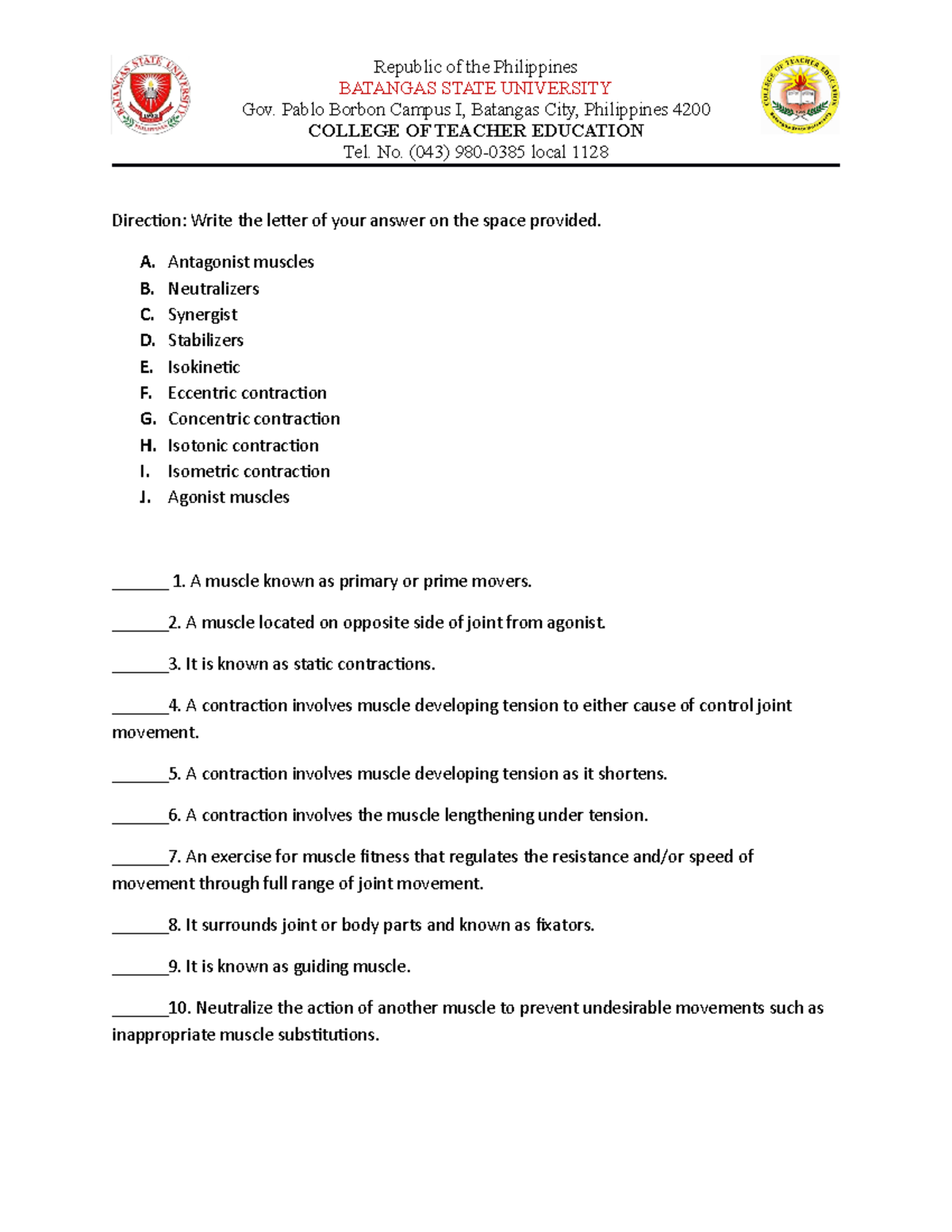Direction - It is an assessment sample in Health. - Republic of the ...