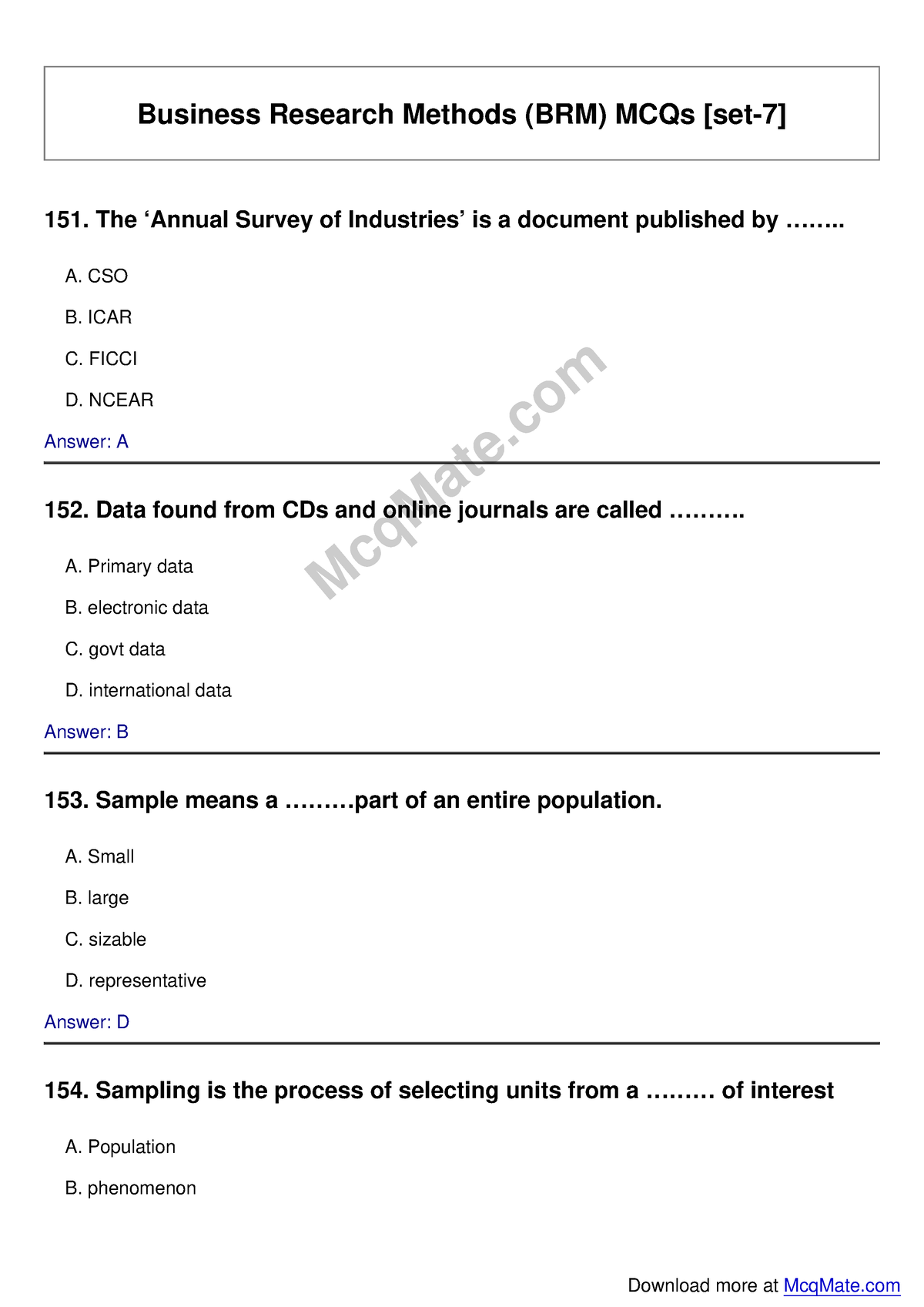 Business-research-methods Solved MCQs [set-7] Mcq Mate - Business ...