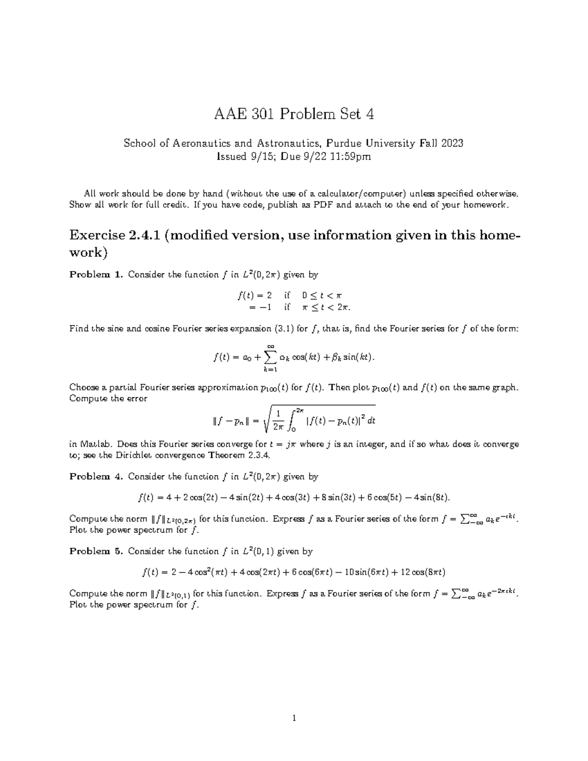 Super Awesome Notes - AAE 301 Problem Set 4 School of Aeronautics and ...