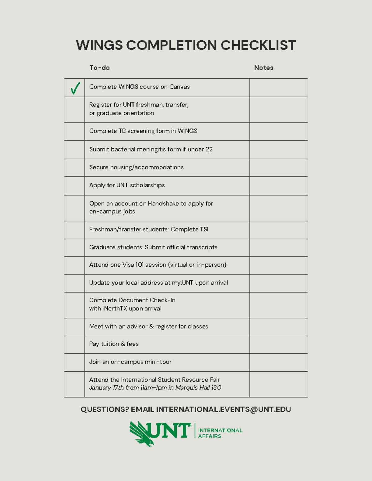 Wings Completion Checklist (3)-1 - Complete WINGS course on Canvas ...