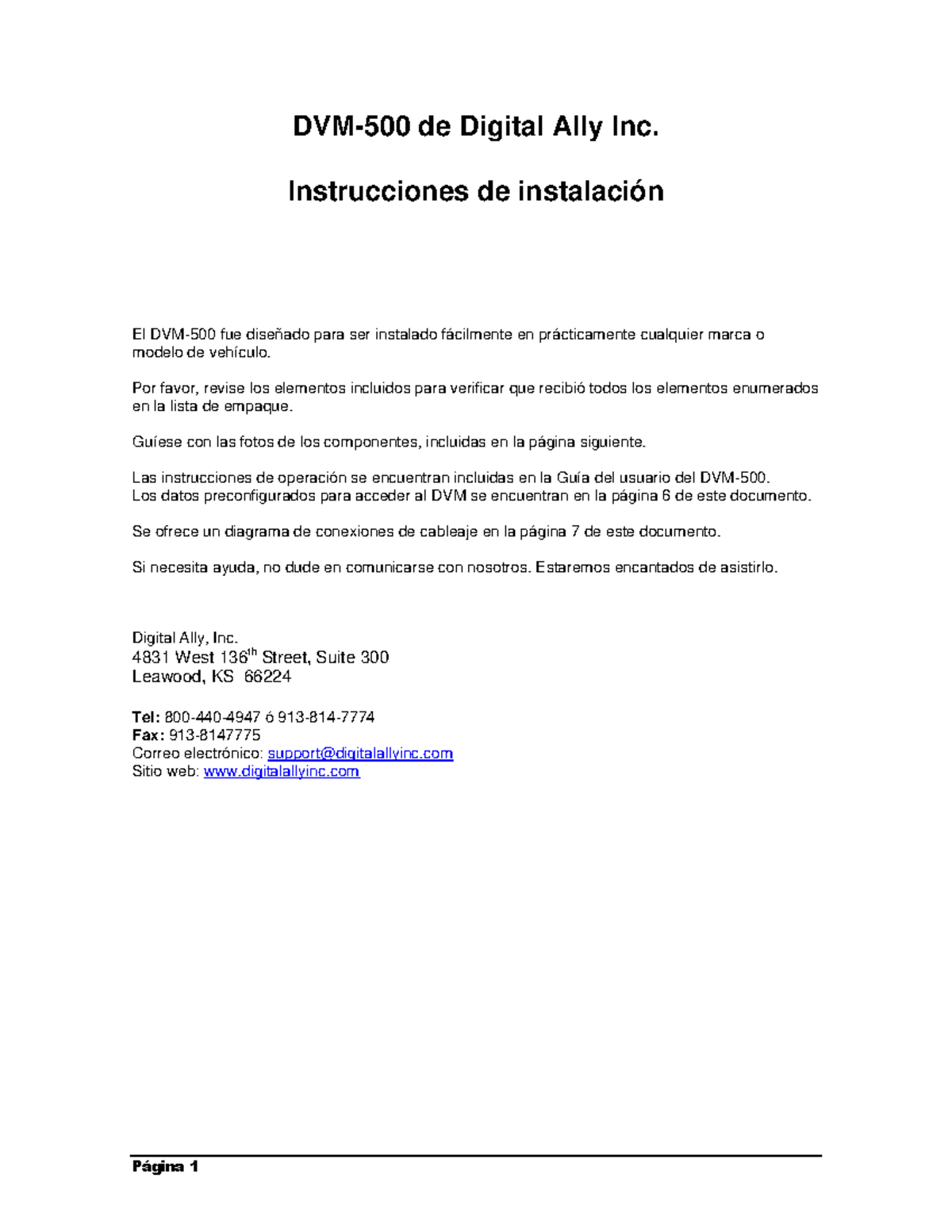 DVM-500 Installation Instructions Spanish Manual - DVM-500 de Digital ...