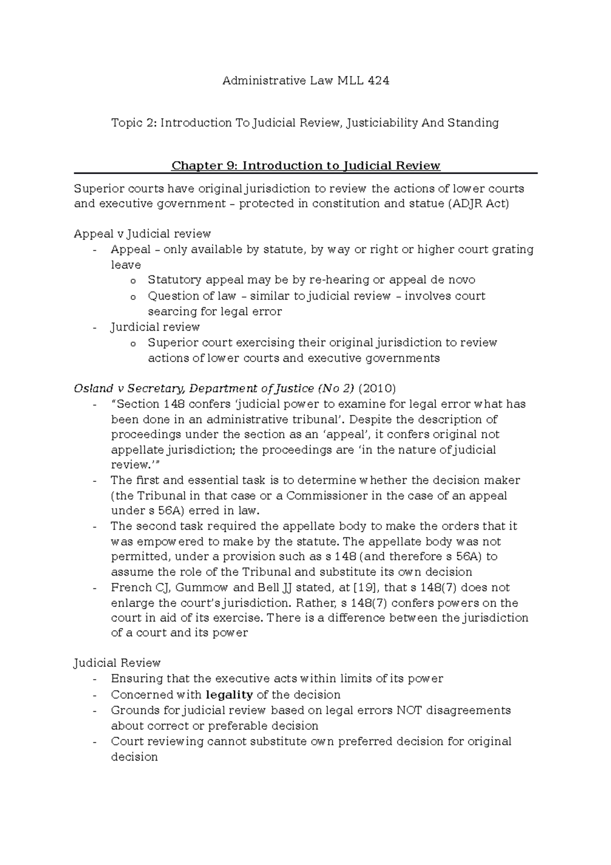 judicial review in administrative law notes