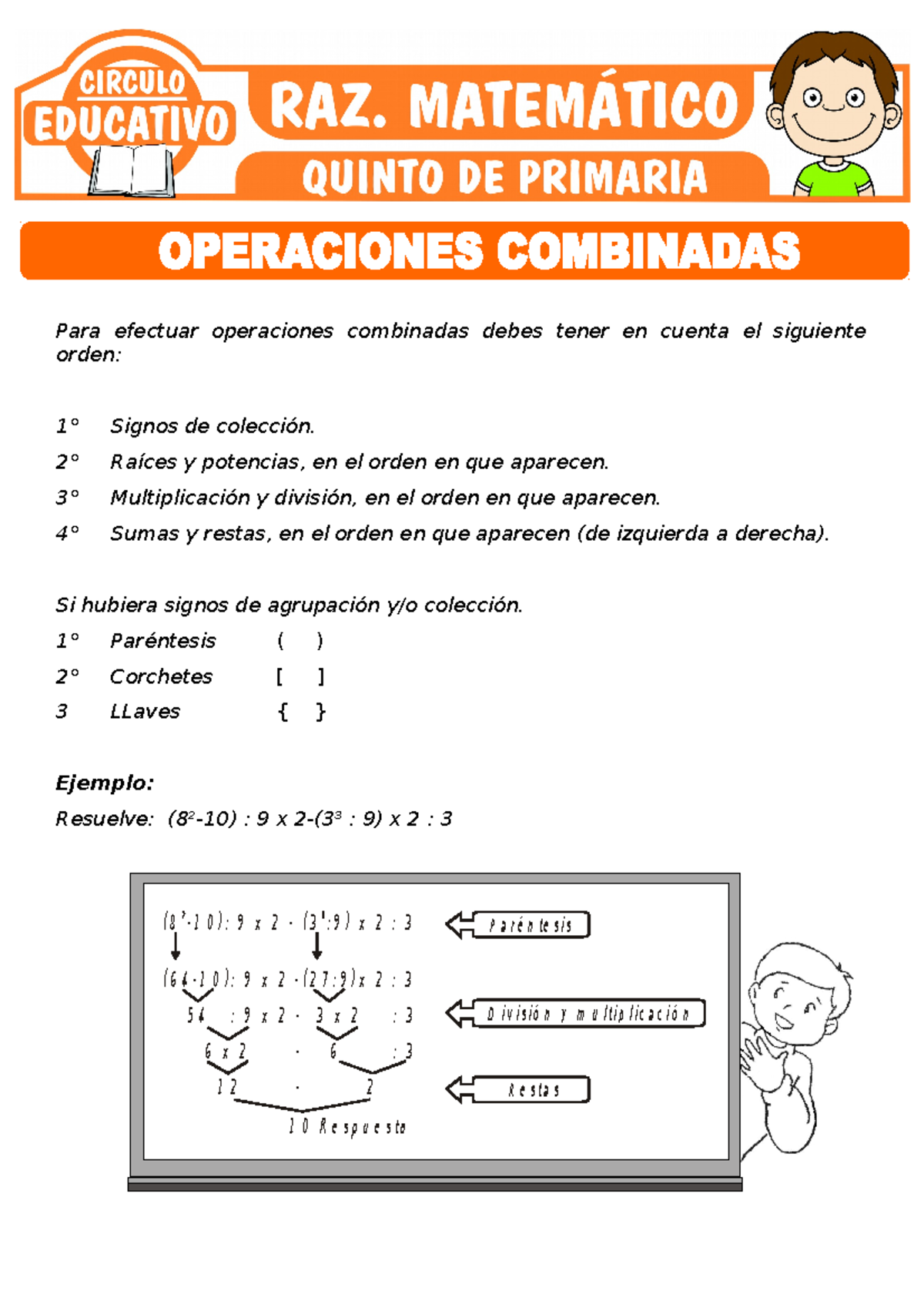 Actividades de Operaciones Combinadas para Quinto de Primaria Para